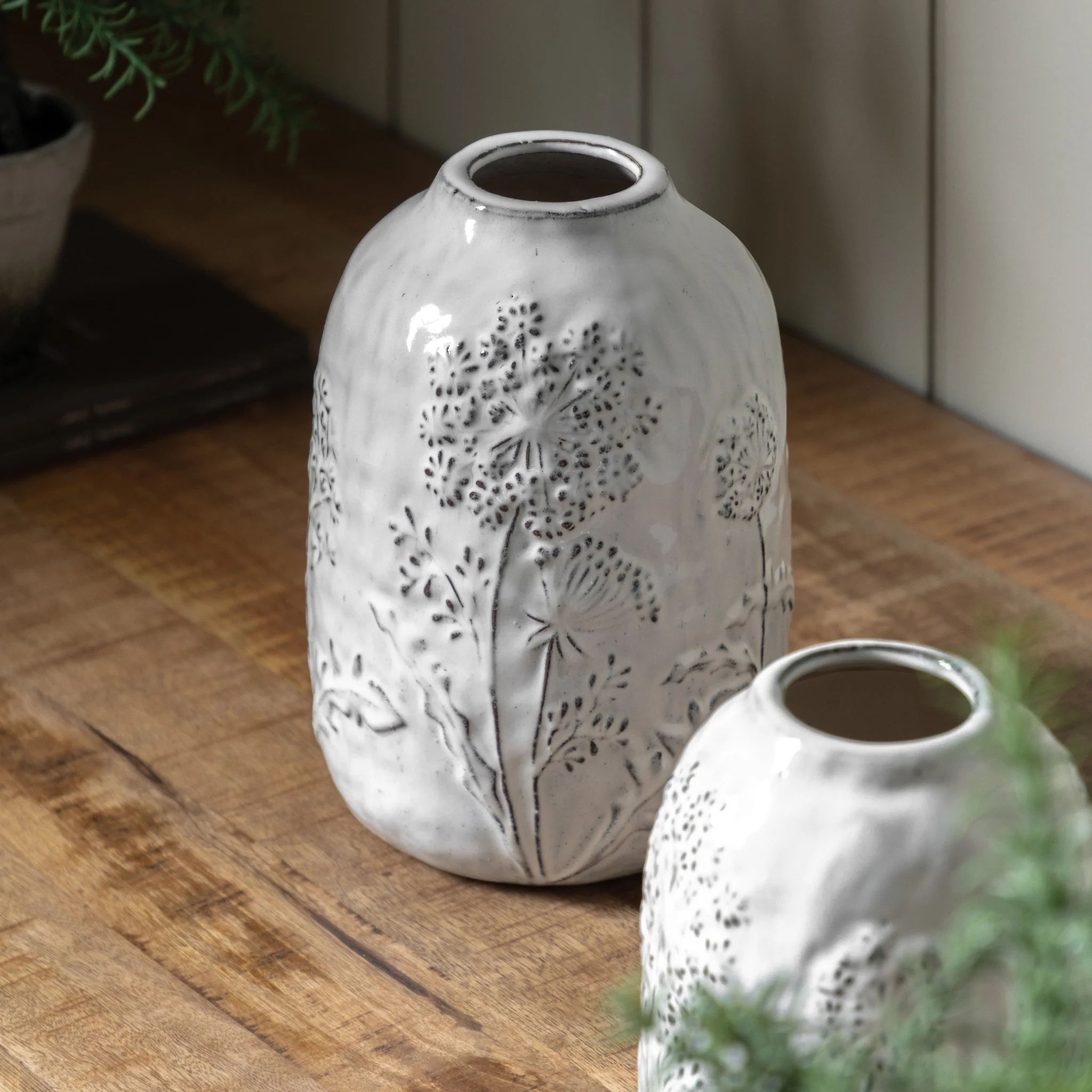 Meadow Embossed Ceramic Vase Small - Meadow Embossed Ceramic Vase Stone Small - Image 2