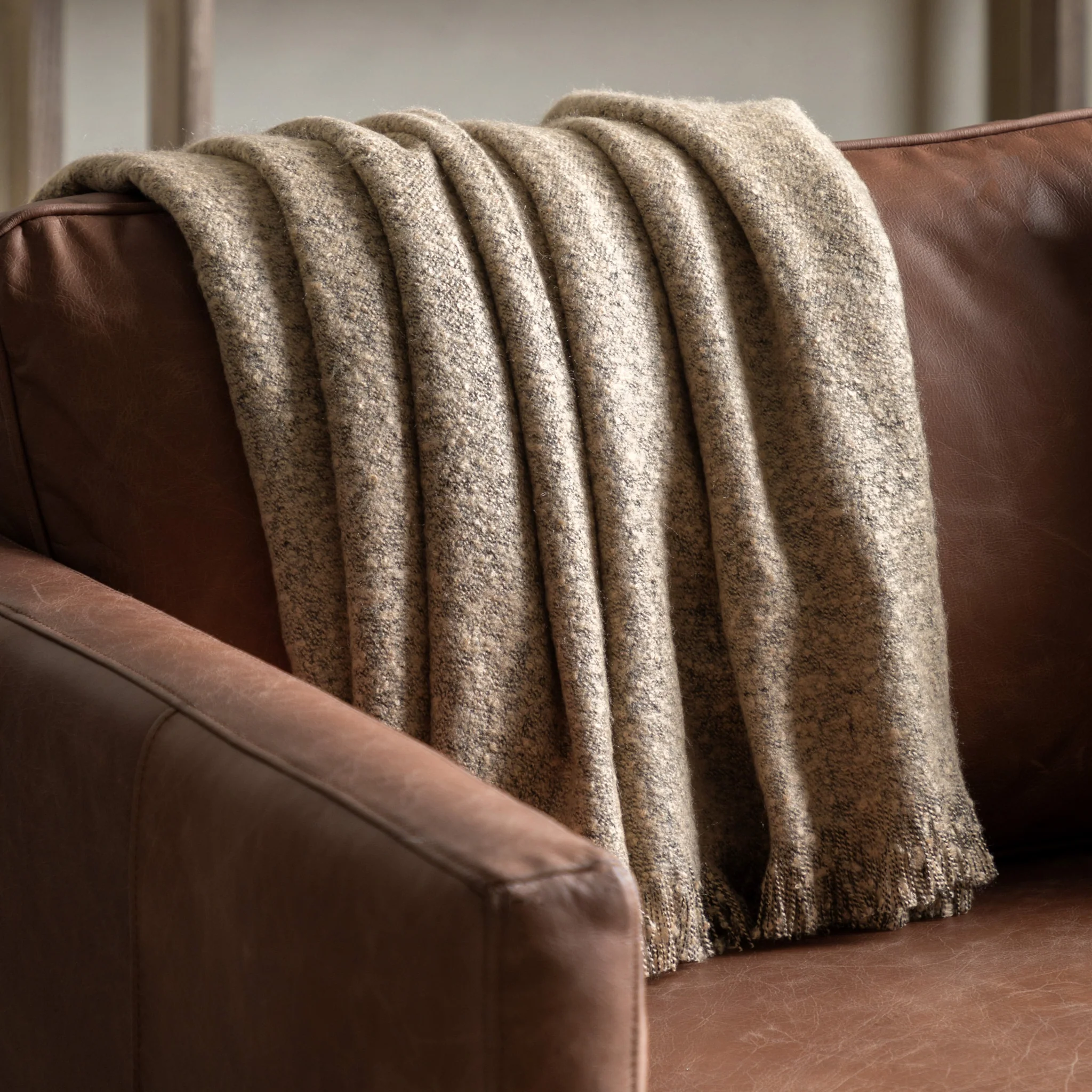 Melange Acrylic Cream Throw - Melange Acrylic Throw Natural 130x150CM - Image 3