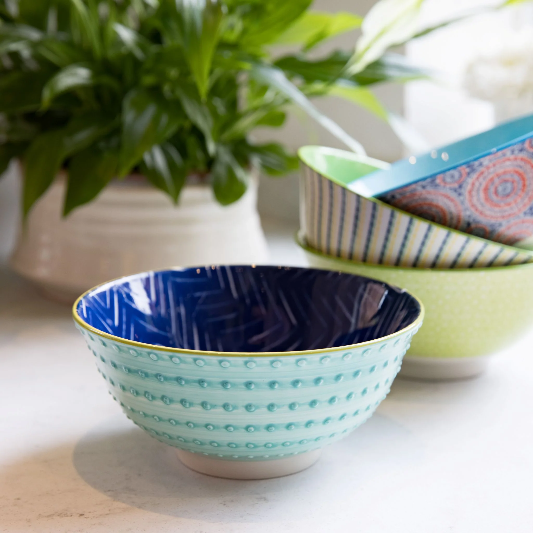 Mikasa Blue Chevron And Spotty Bowl - Mikasa Blue Chevron And Spotty Bowl 16CM