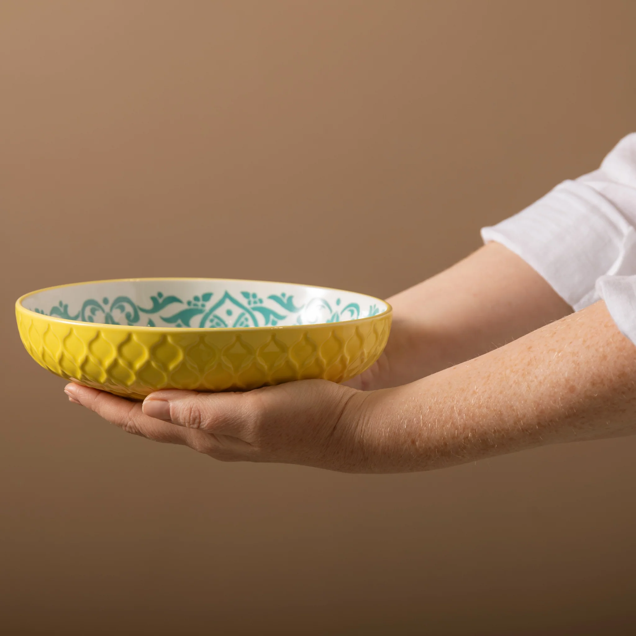 Mikasa Yellow And Blue Geometric Bowl - Mikasa Yellow And Blue Geometric Bowl 21CM