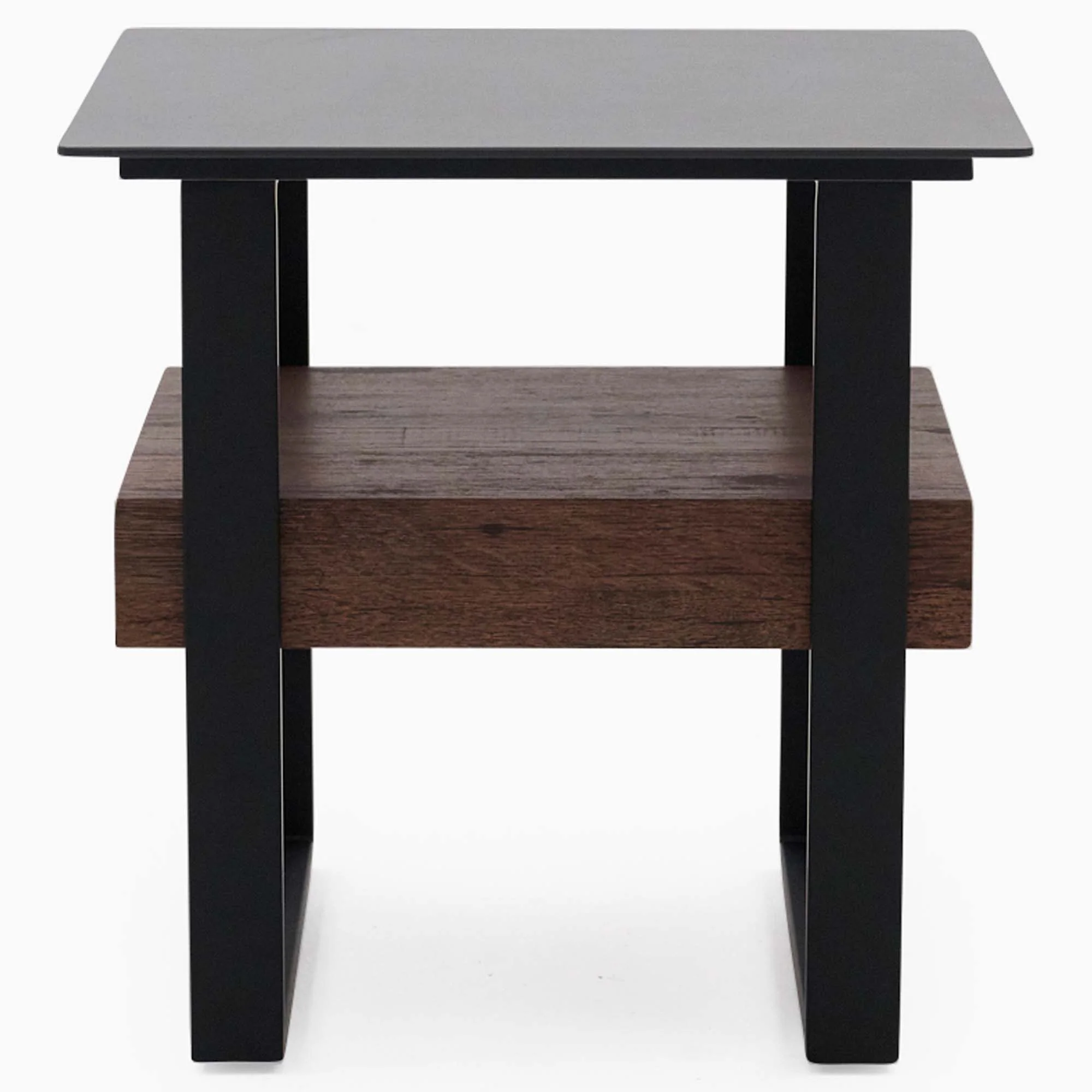 Milburn Side Table - End Table Saroland Sintered Stone / Brown Cherry Paper Veneer / Black Metal Frame - Image 3