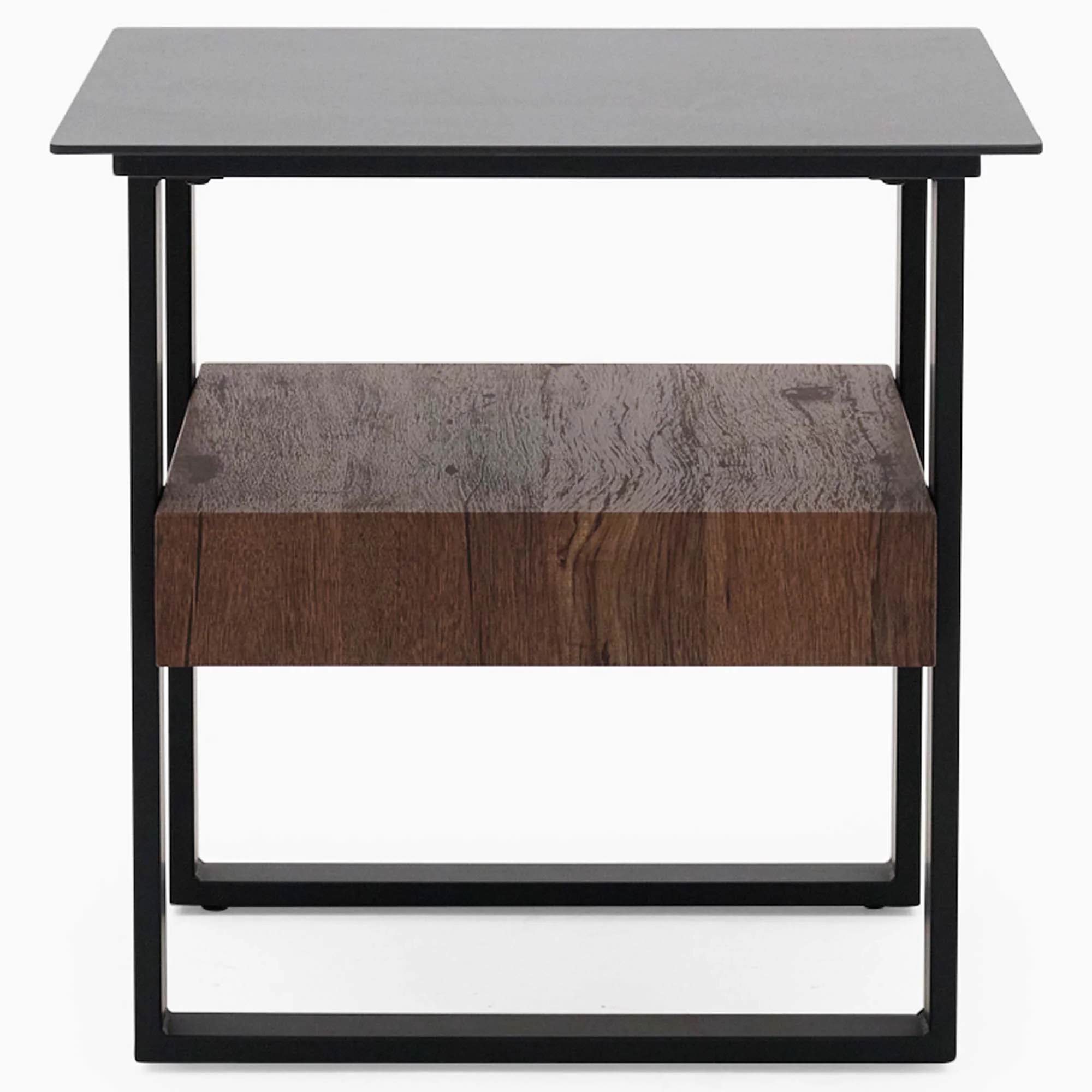 Milburn Side Table - End Table Saroland Sintered Stone / Brown Cherry Paper Veneer / Black Metal Frame - Image 4