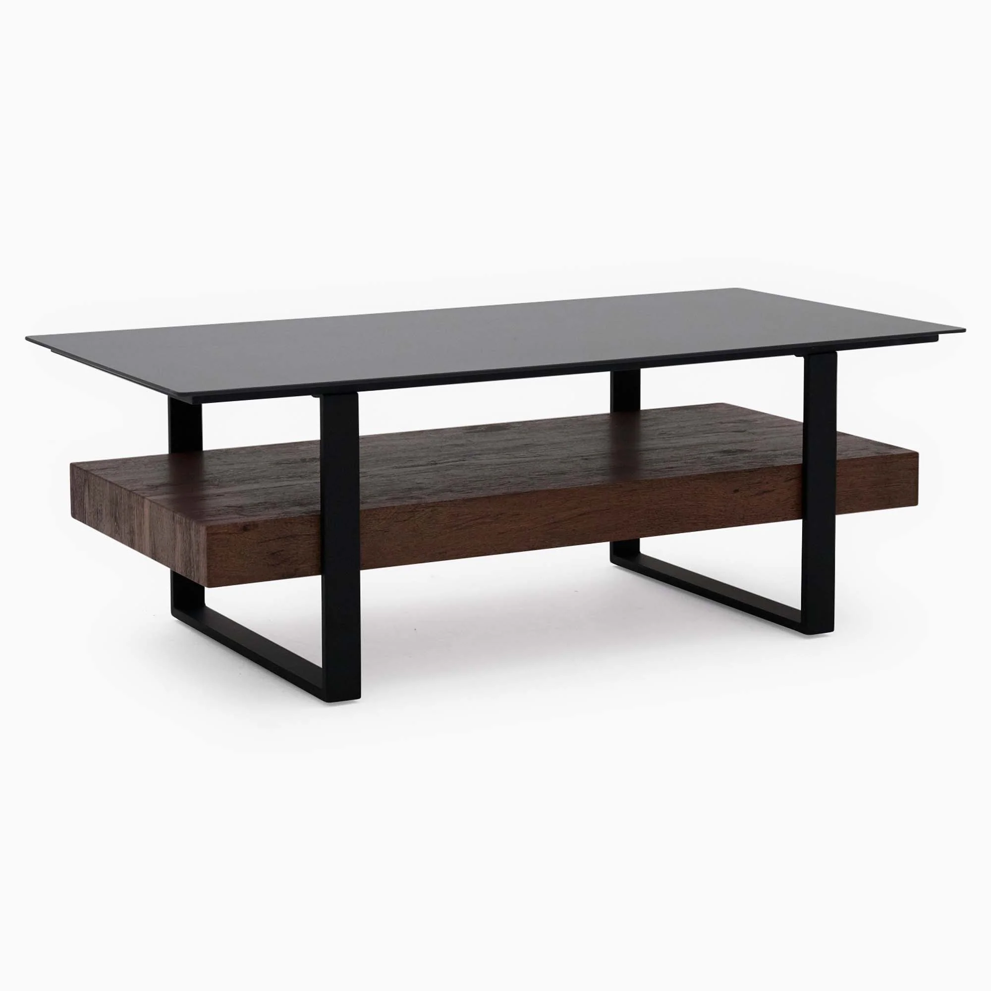 Milburn Coffee Table - Coffee Table Saroland Sintered Stone / Brown Cherry Paper Veneer / Black Metal Frame
