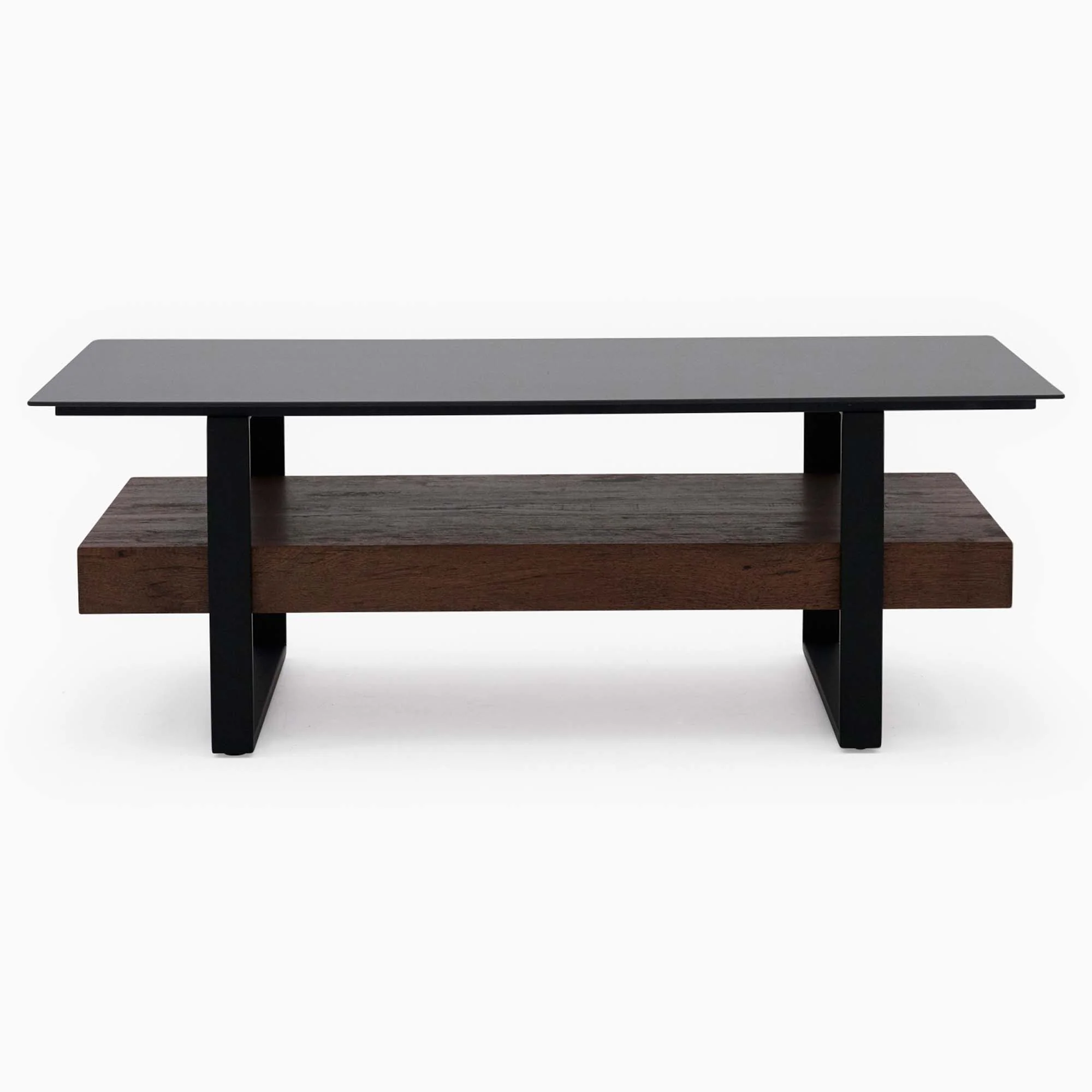 Milburn Coffee Table - Coffee Table Saroland Sintered Stone / Brown Cherry Paper Veneer / Black Metal Frame - Image 3