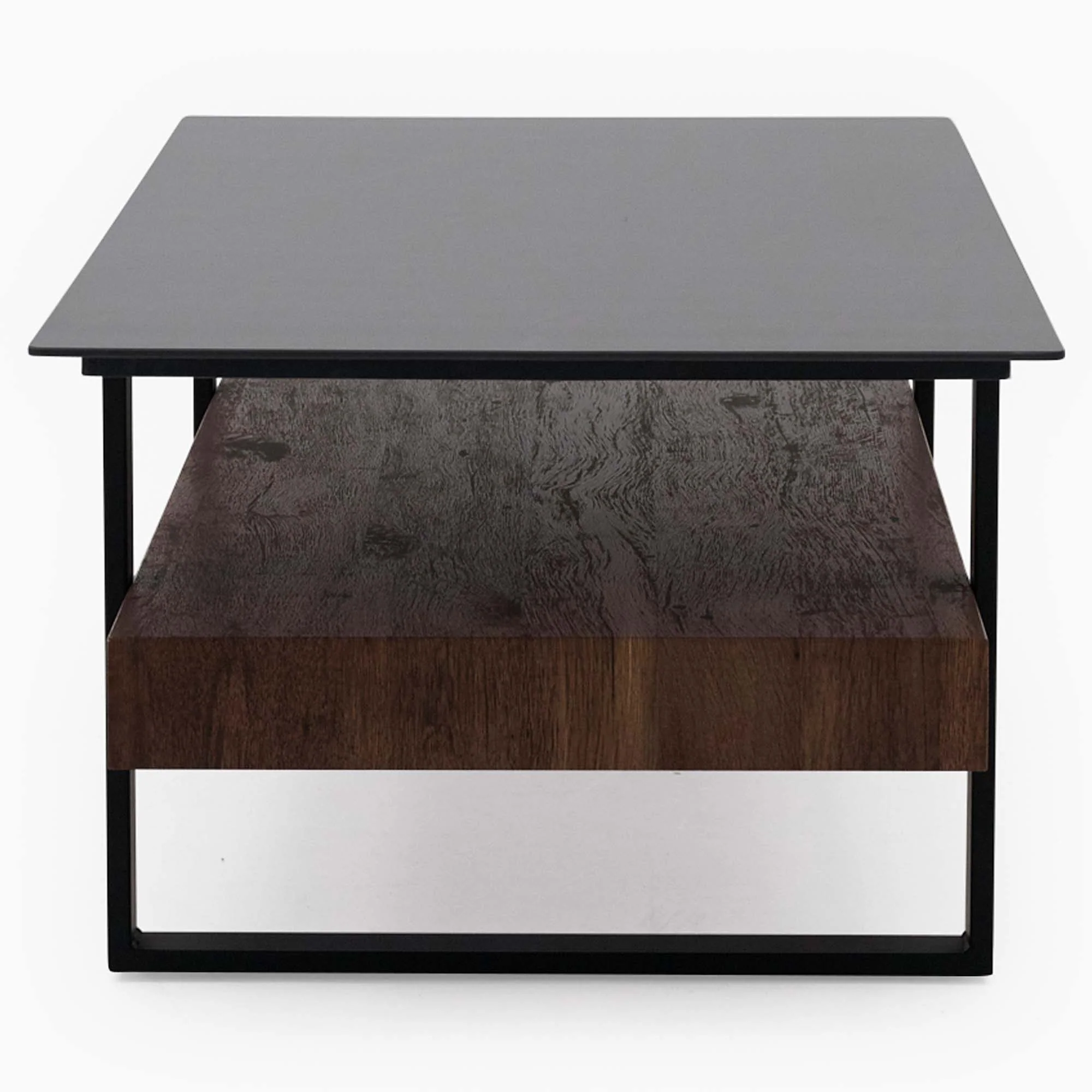 Milburn Coffee Table - Coffee Table Saroland Sintered Stone / Brown Cherry Paper Veneer / Black Metal Frame - Image 4