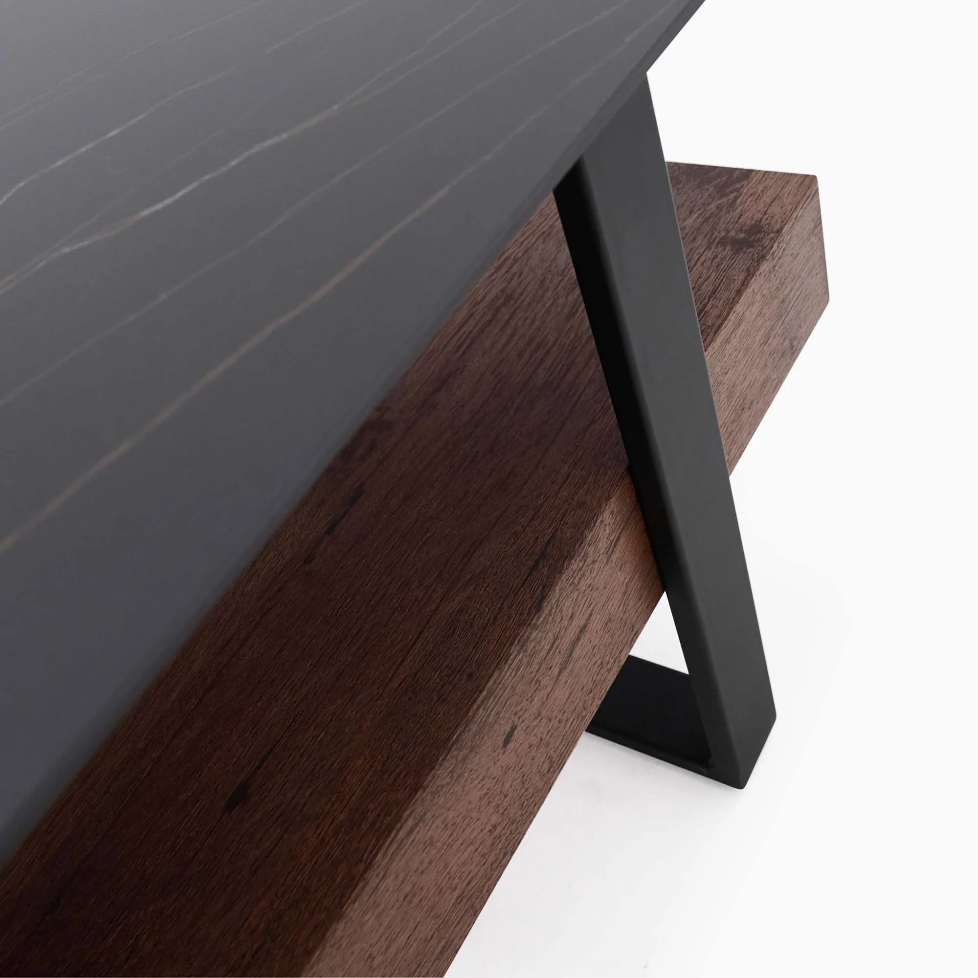 Milburn Coffee Table - Coffee Table Saroland Sintered Stone / Brown Cherry Paper Veneer / Black Metal Frame - Image 6