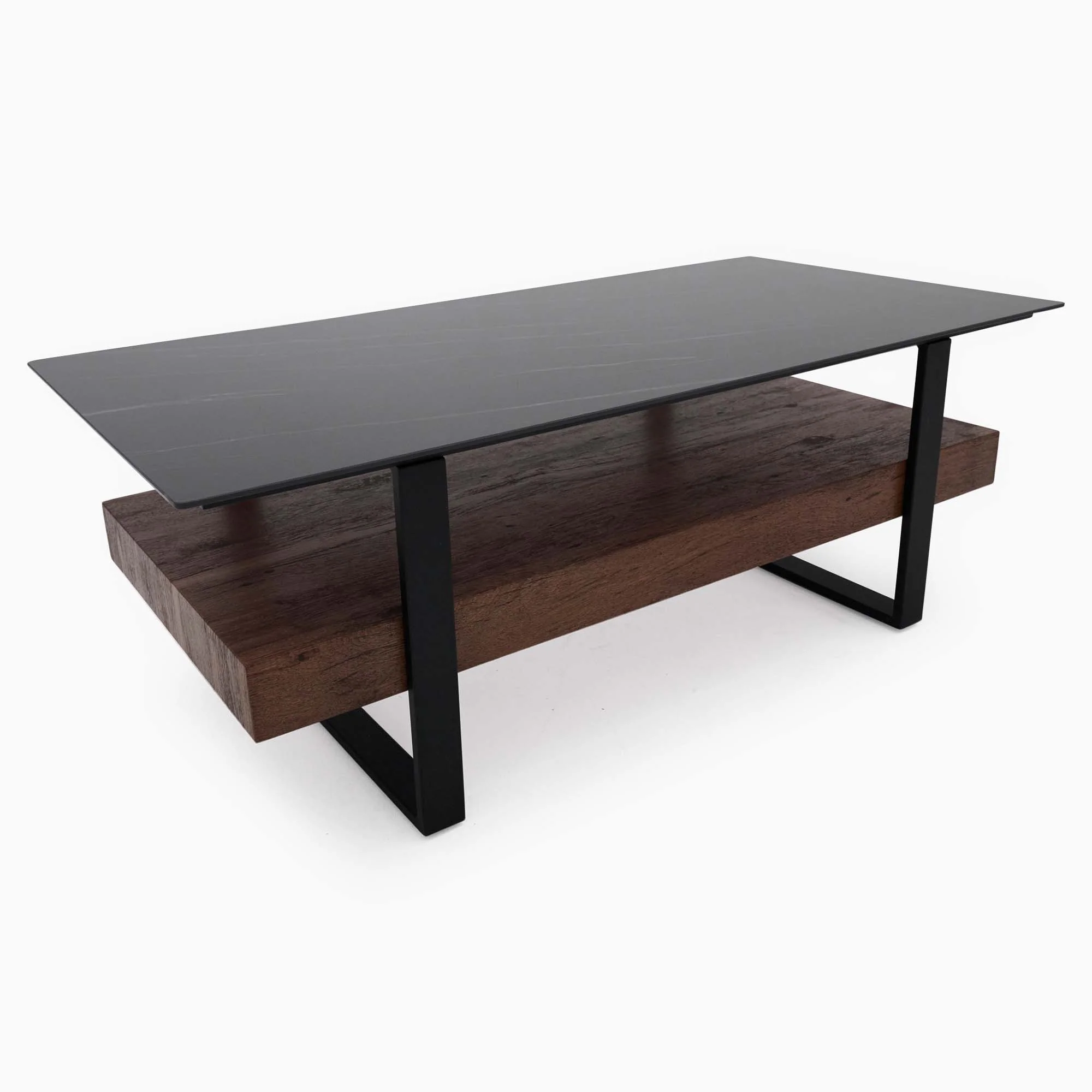 Milburn Coffee Table - Coffee Table Saroland Sintered Stone / Brown Cherry Paper Veneer / Black Metal Frame - Image 7