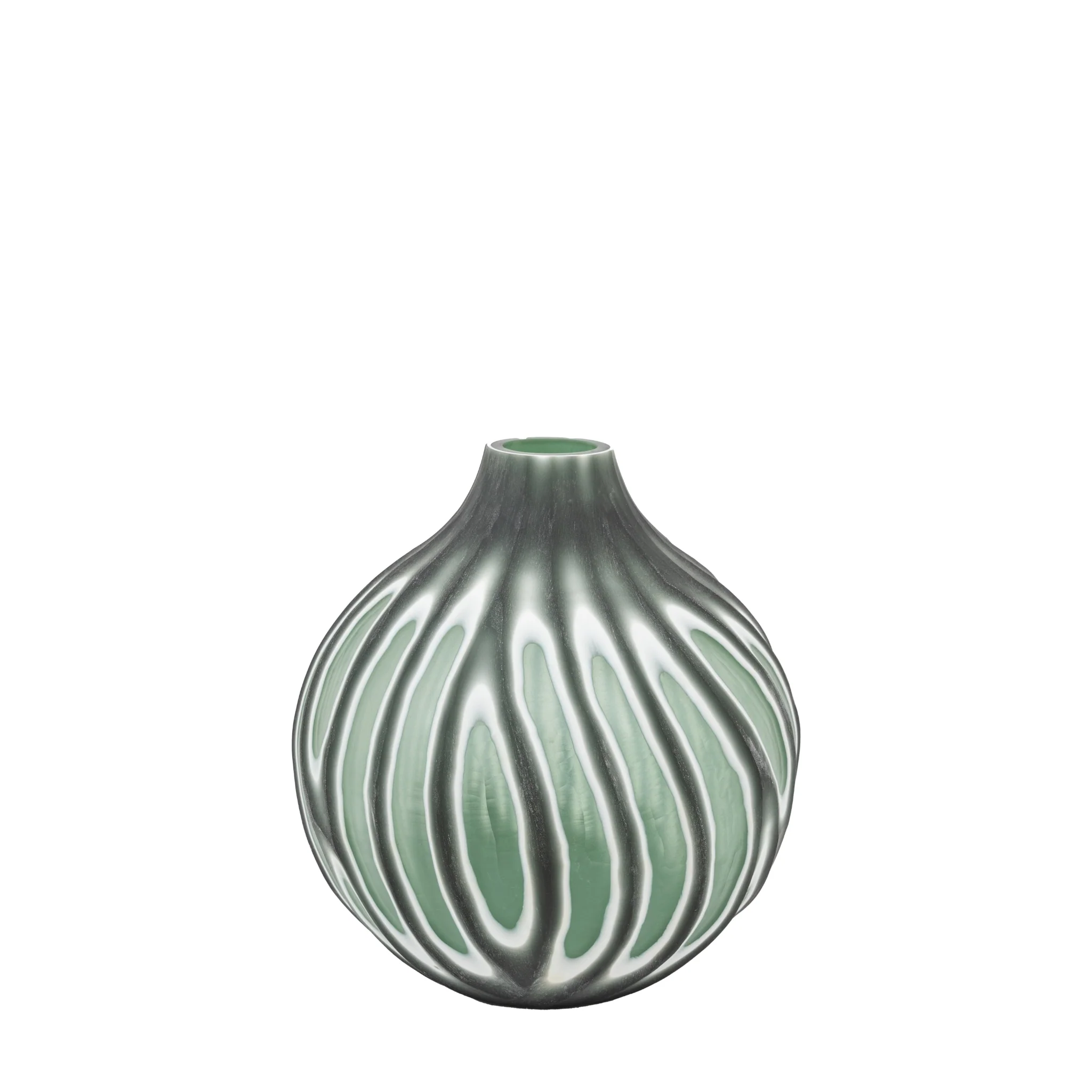Morella Swirl Hand Carved Glass Vase Green Small - Morella Swirl Hand Carved Glass Vase Sage Small