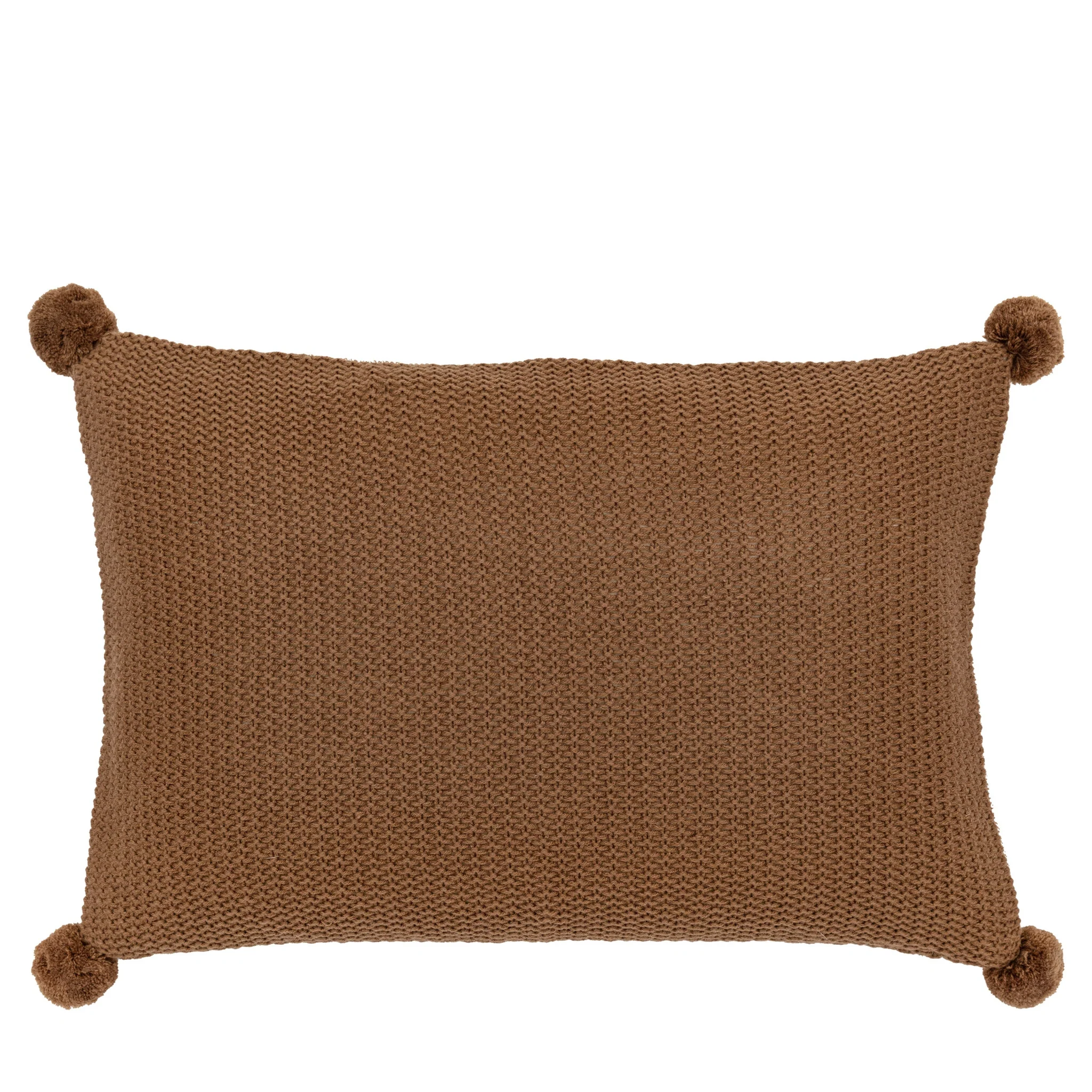 Moss Stitched Pom Pom Brown Cushion - Moss Stitch Pom Pom Cushion Tan 40x60CM - Image 4