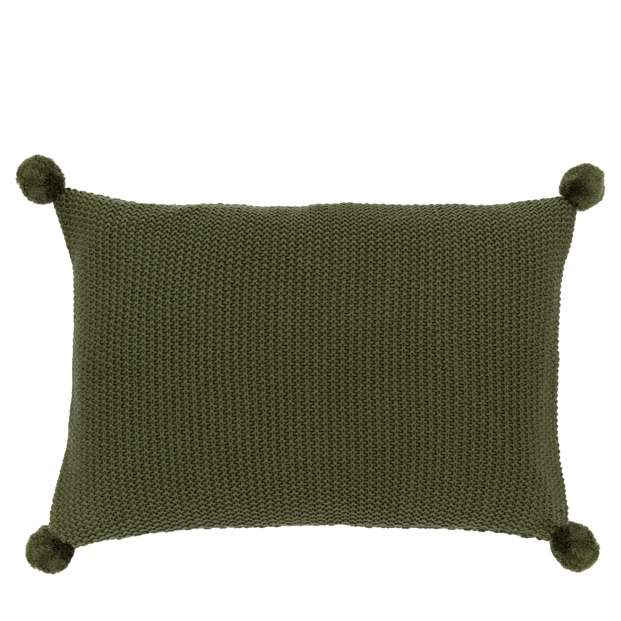 Moss Stitched Pom Pom Green Cushion - Moss Stitch PomPom Cushion Olive 40x60CM - Image 4