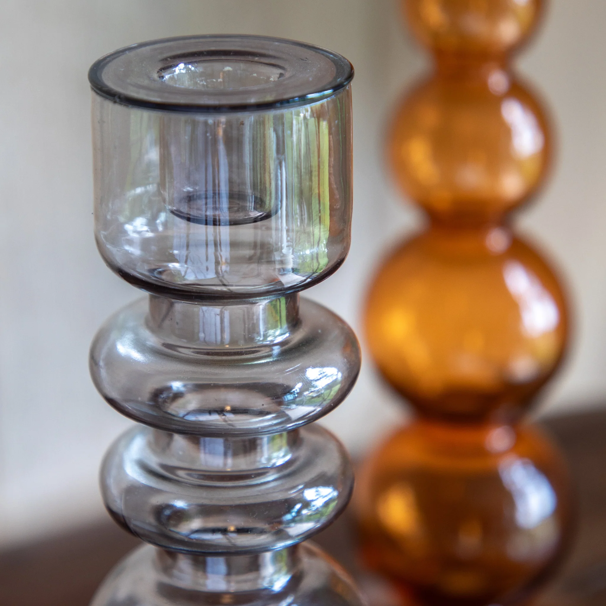 Movera Glass Grey Candlestick - Movera Glass Taper Candlestick Smoke 25CM - Image 2