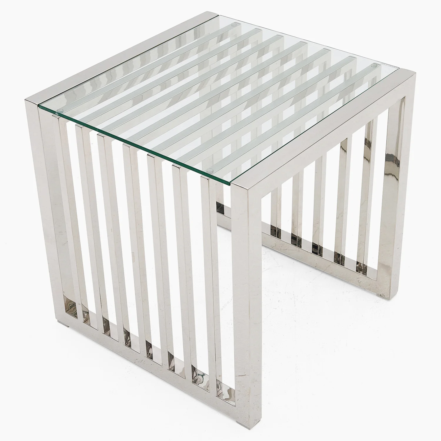 Napoli Side Table - Lamp Table Clear Glass / Stainless Steel - Image 3