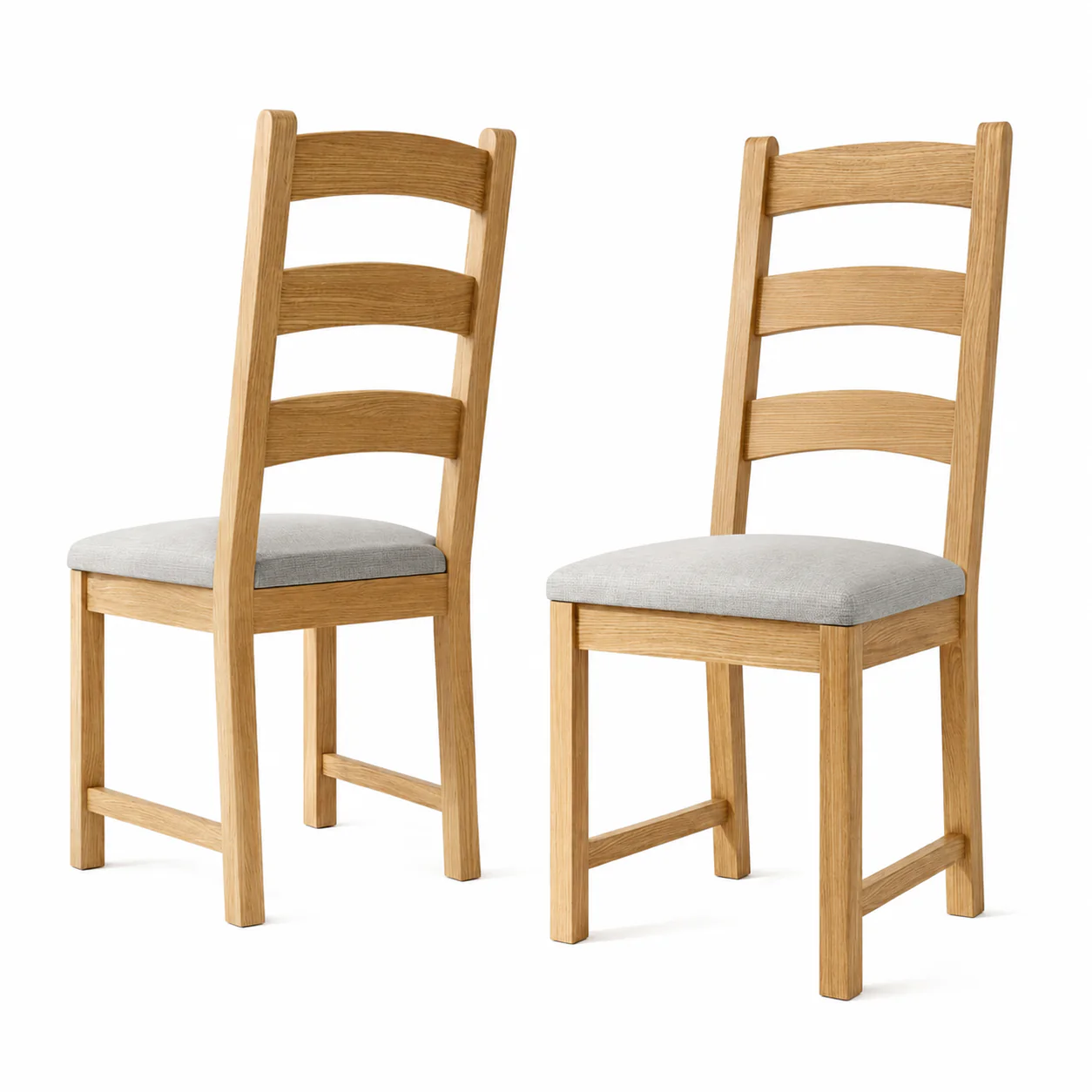 Navarre Pair of Beige Ladderback Dining Chairs - Ladder Dining Chair - Pair Oak / Beige Fabric