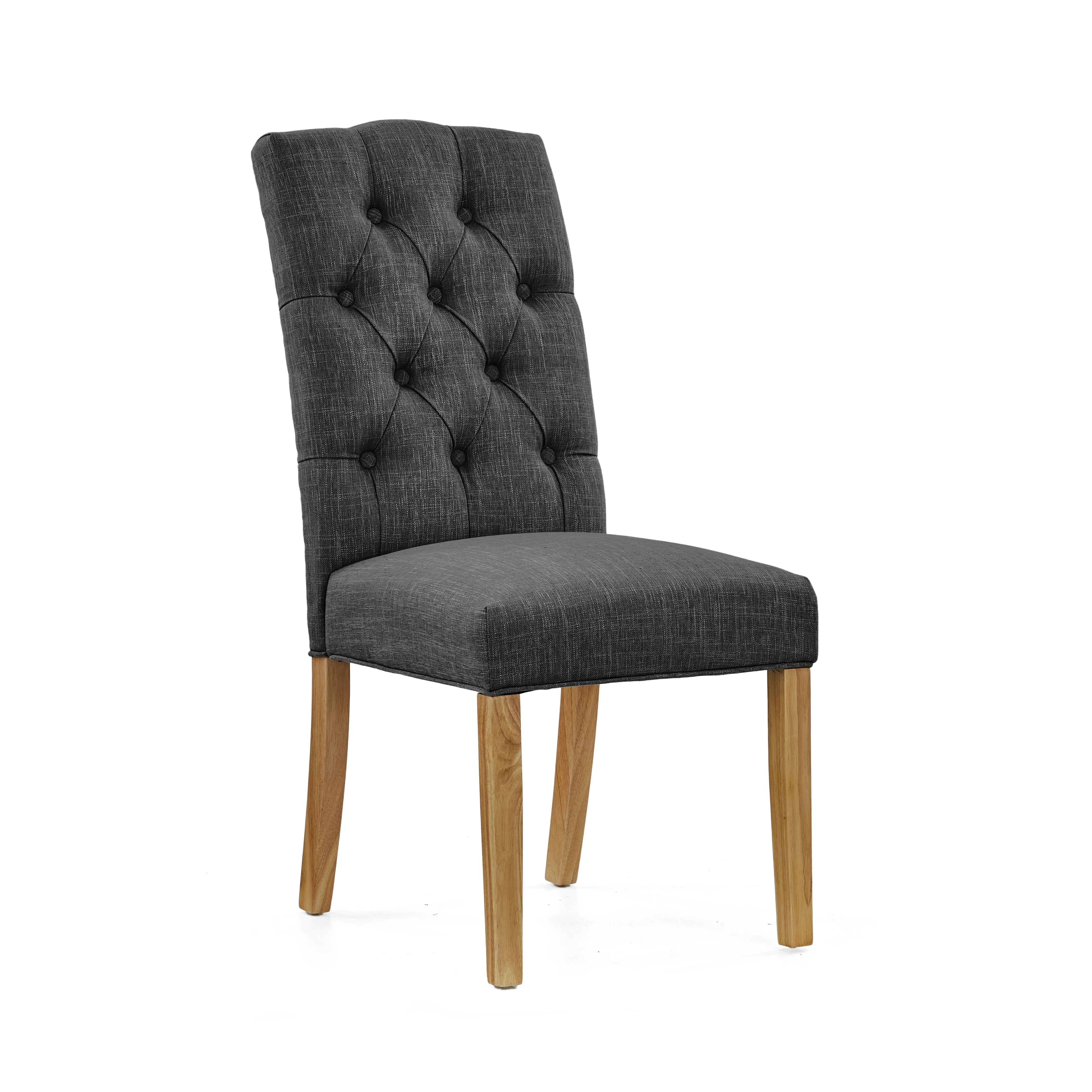 Navarre Pair of Charcoal Buttonback Dining Chairs - Button Back Dining Chair - Pair Charcoal - Image 2