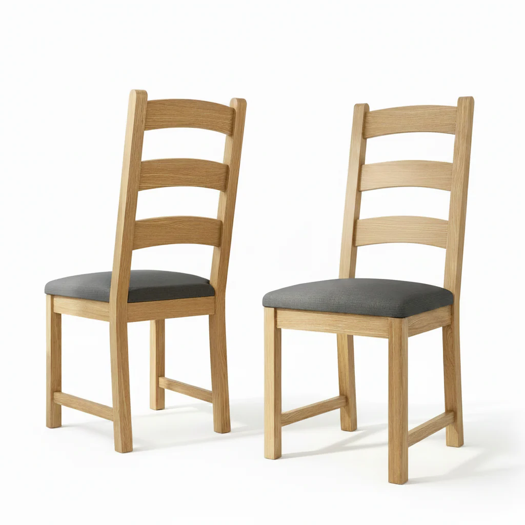 Navarre Pair of Charcoal Ladderback Dining Chairs - Ladder Dining Chair - Pair Oak / Charcoal Fabric