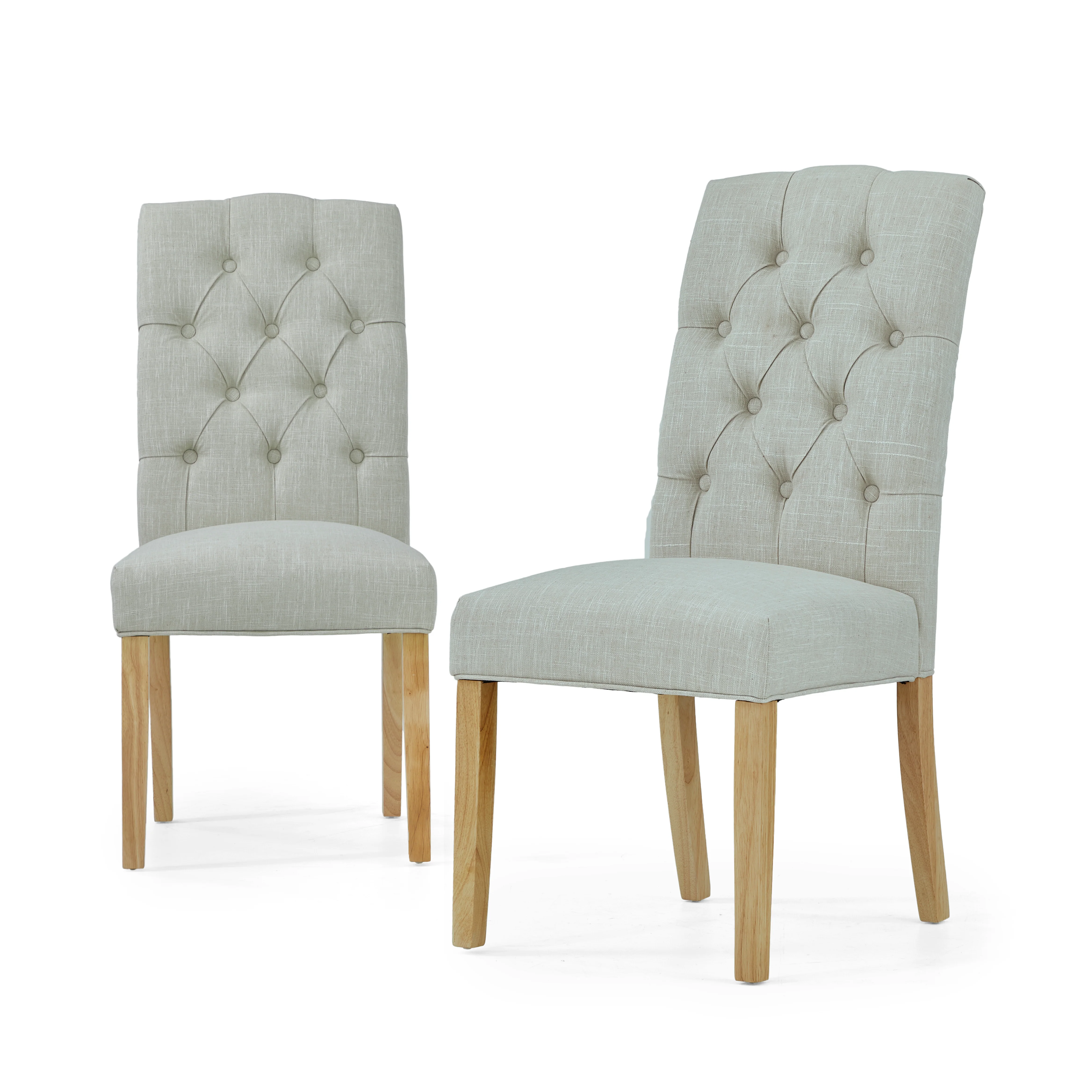Navarre Pair of Natural Buttonback Dining Chairs - Button Back Dining Chair - Pair Natural