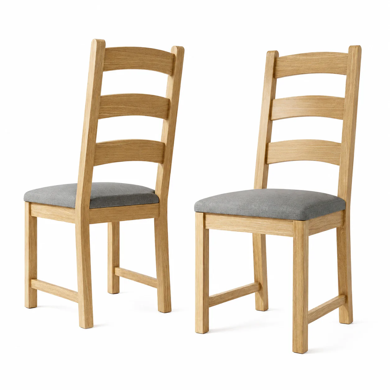 Navarre Pair of Grey Ladderback Dining Chairs - Ladder Dining Chair - Pair Oak / Grey Fabric