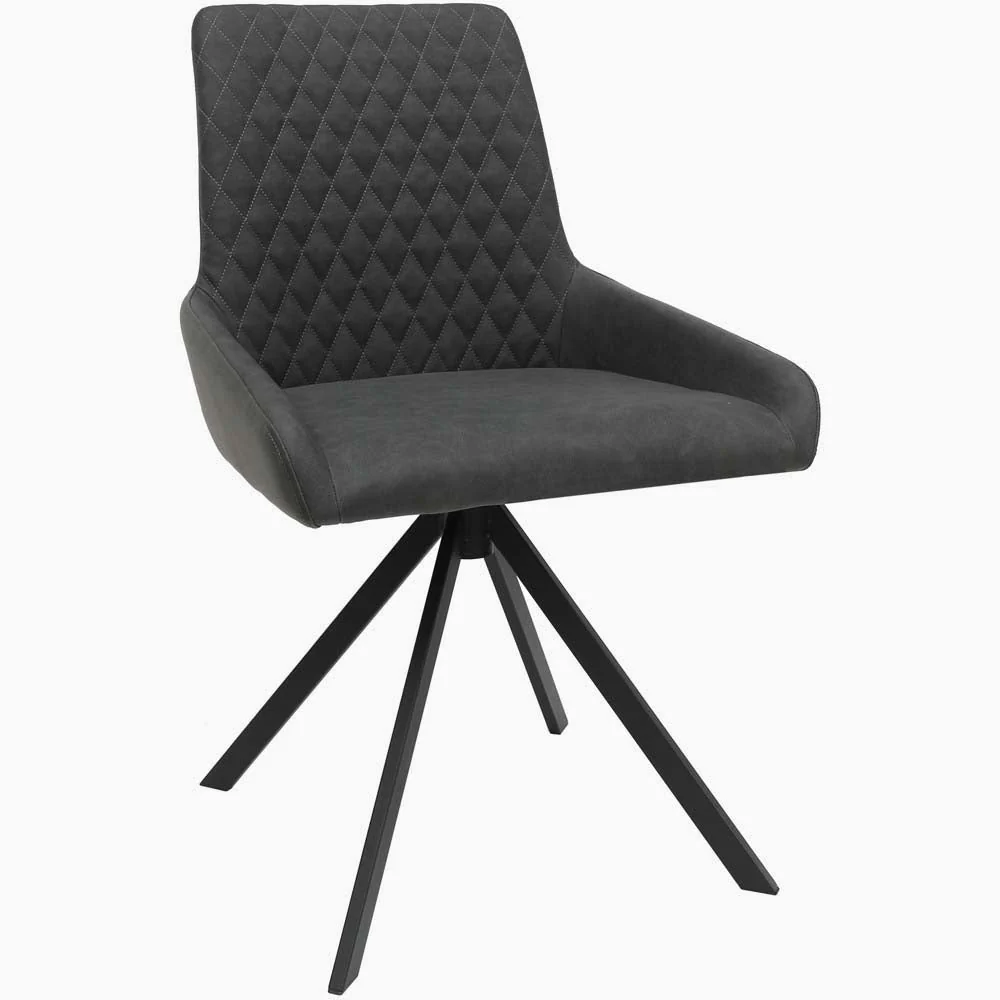 Odessey Pair of Grey Dining Chairs - Dining Chair - Pair Grey Leather Look - Image 3