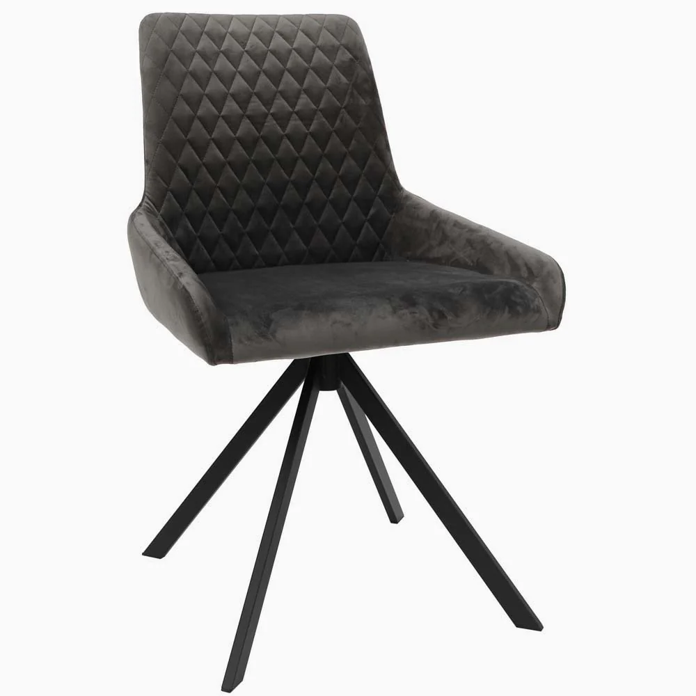 Odessey Pair of Grey Velvet Dining Chairs - Dining Chair - Pair Grey Velvet - Image 3