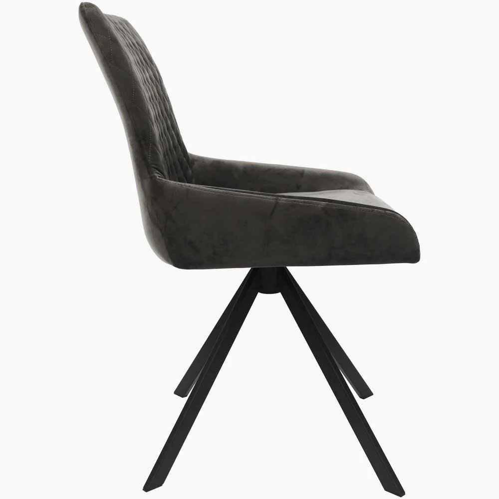 Odessey Pair of Grey Velvet Dining Chairs - Dining Chair - Pair Grey Velvet - Image 4