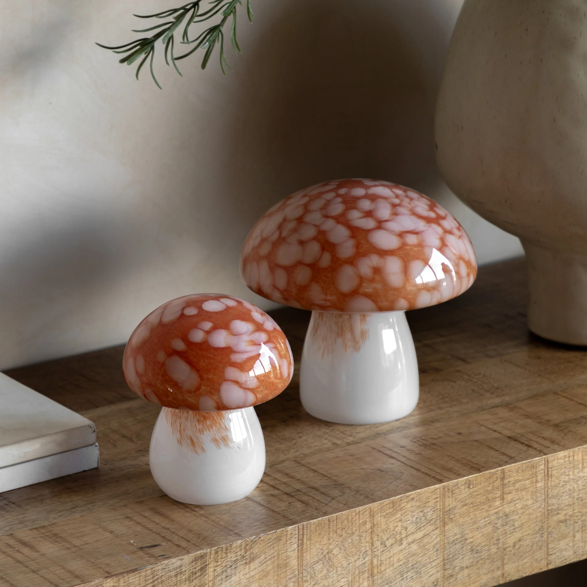 Orange Confetti Glass Mushrooms Set Of 2 - DHD Confetti Glass Mushrooms Burnt Orange 2Pk