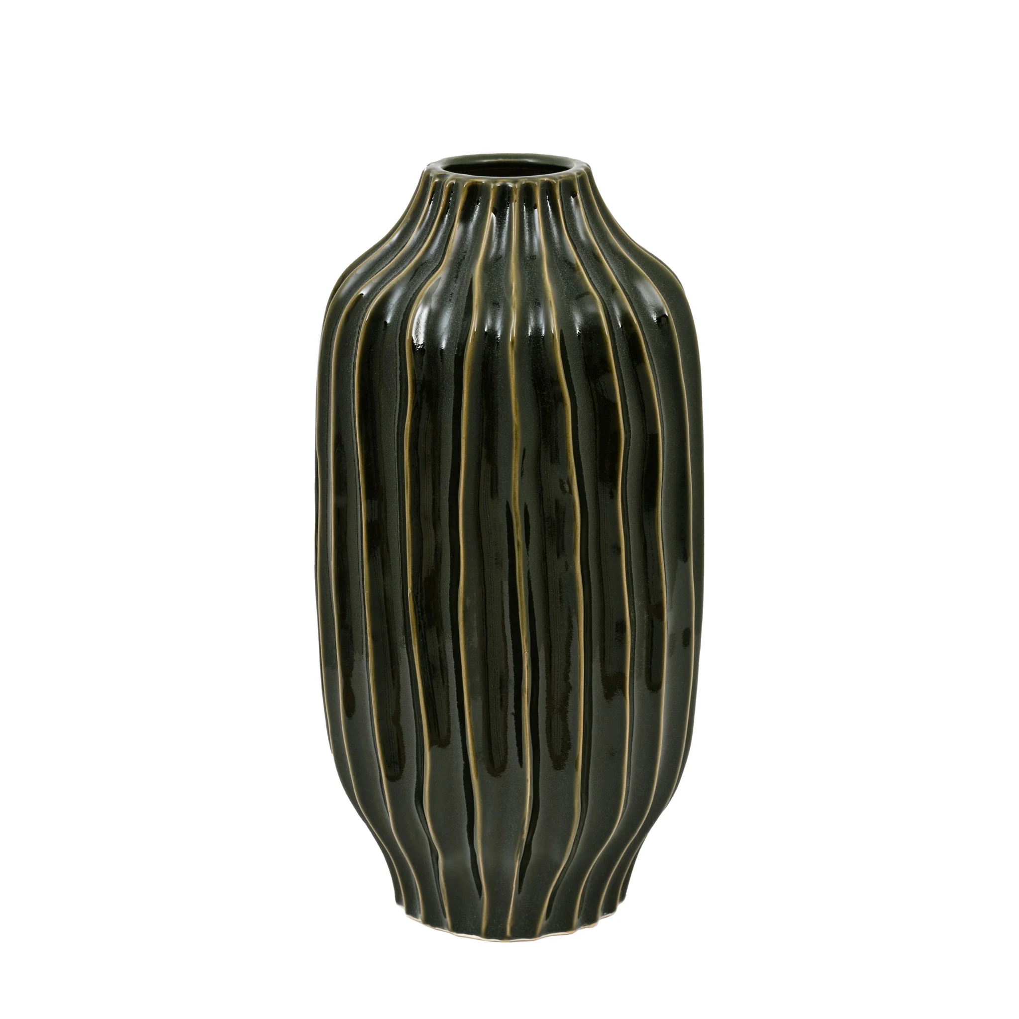 Organic Ribbed Vase Green Large - Organic Ribbed Vase Olive Large - Image 3