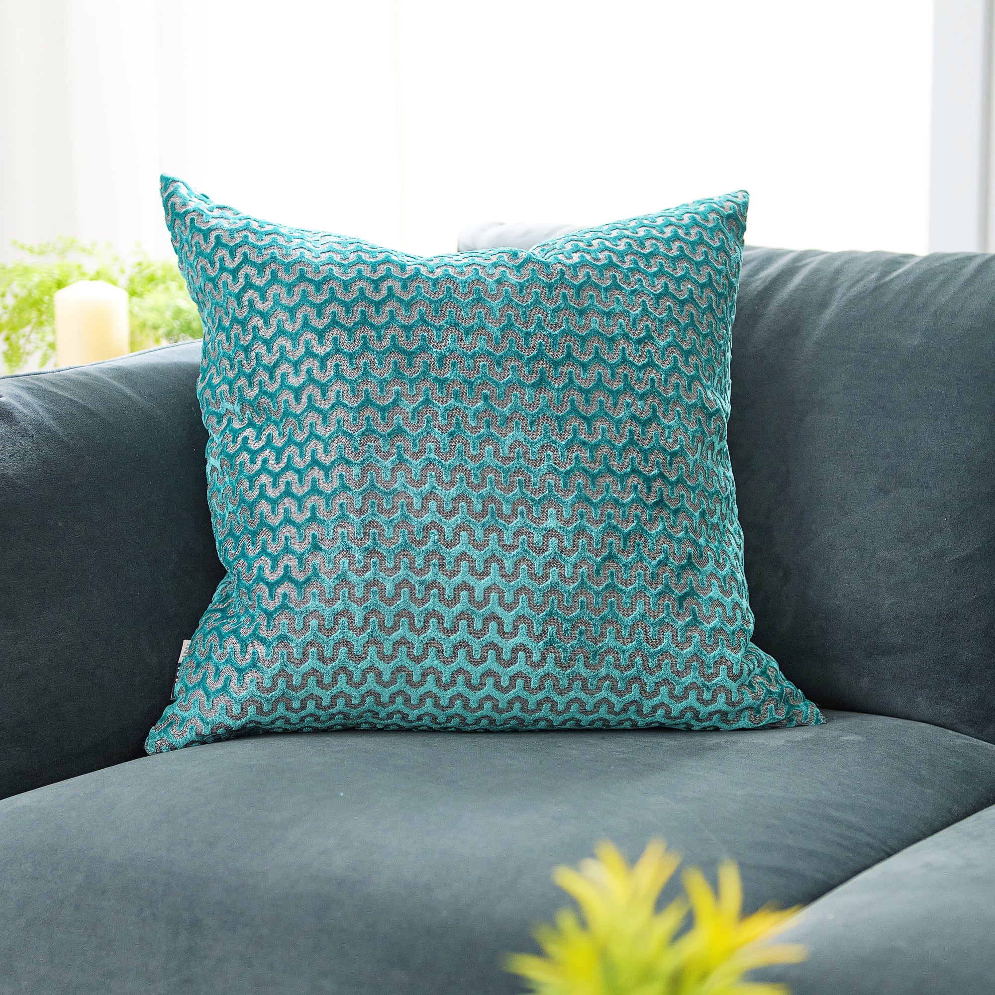 Oslo Velvet Wave Blue Square Cushion - DISC Oslo Velvet Wave Sq Cushion Blue 56CM