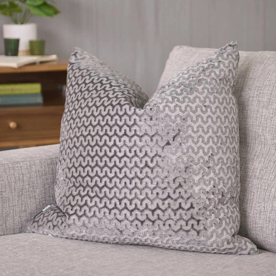 Oslo Velvet Wave Grey Square Cushion - DISC Oslo Velvet Wave Sq Cushion Slate 56CM