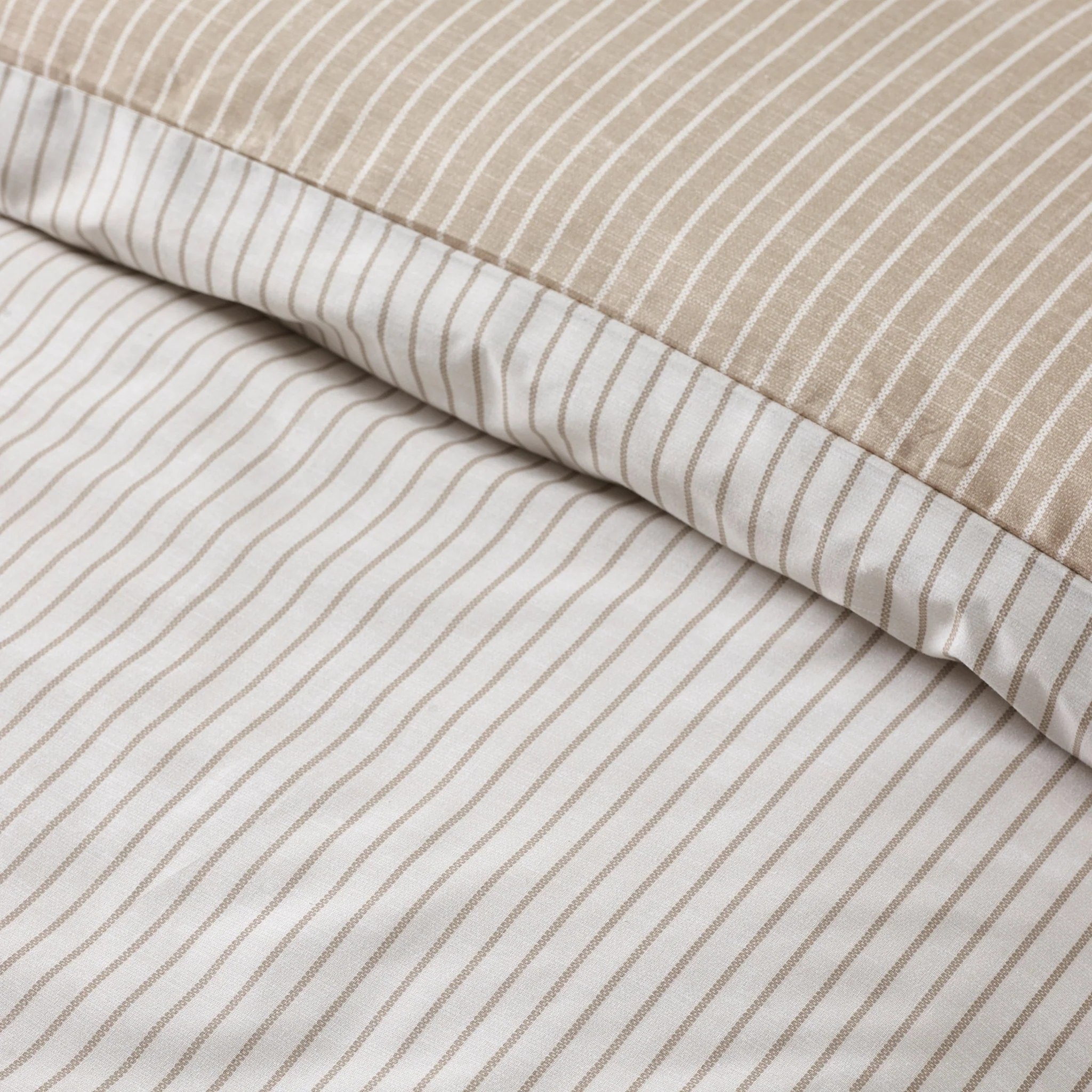 Catherine Lansfield Oxford Pinstripe Natural Duvet Set - Oxford Pinstripe Natural Duvet Set Double - Image 5