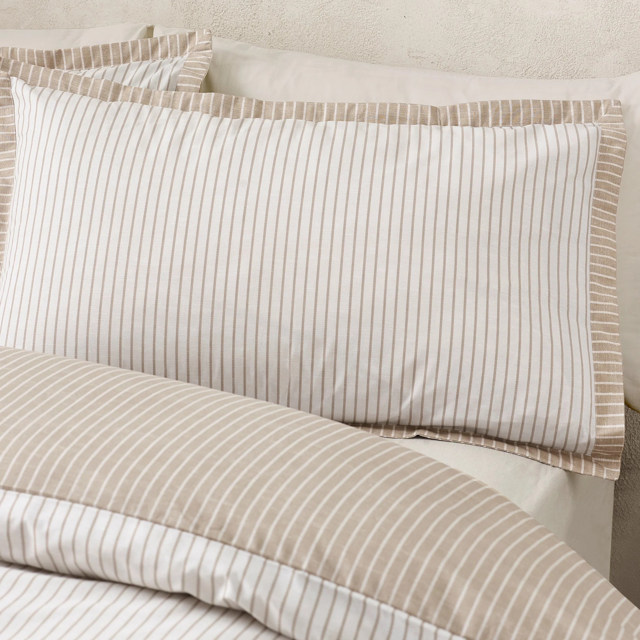 Catherine Lansfield Oxford Pinstripe Natural Duvet Set - Oxford Pinstripe Natural Duvet Set Double - Image 4