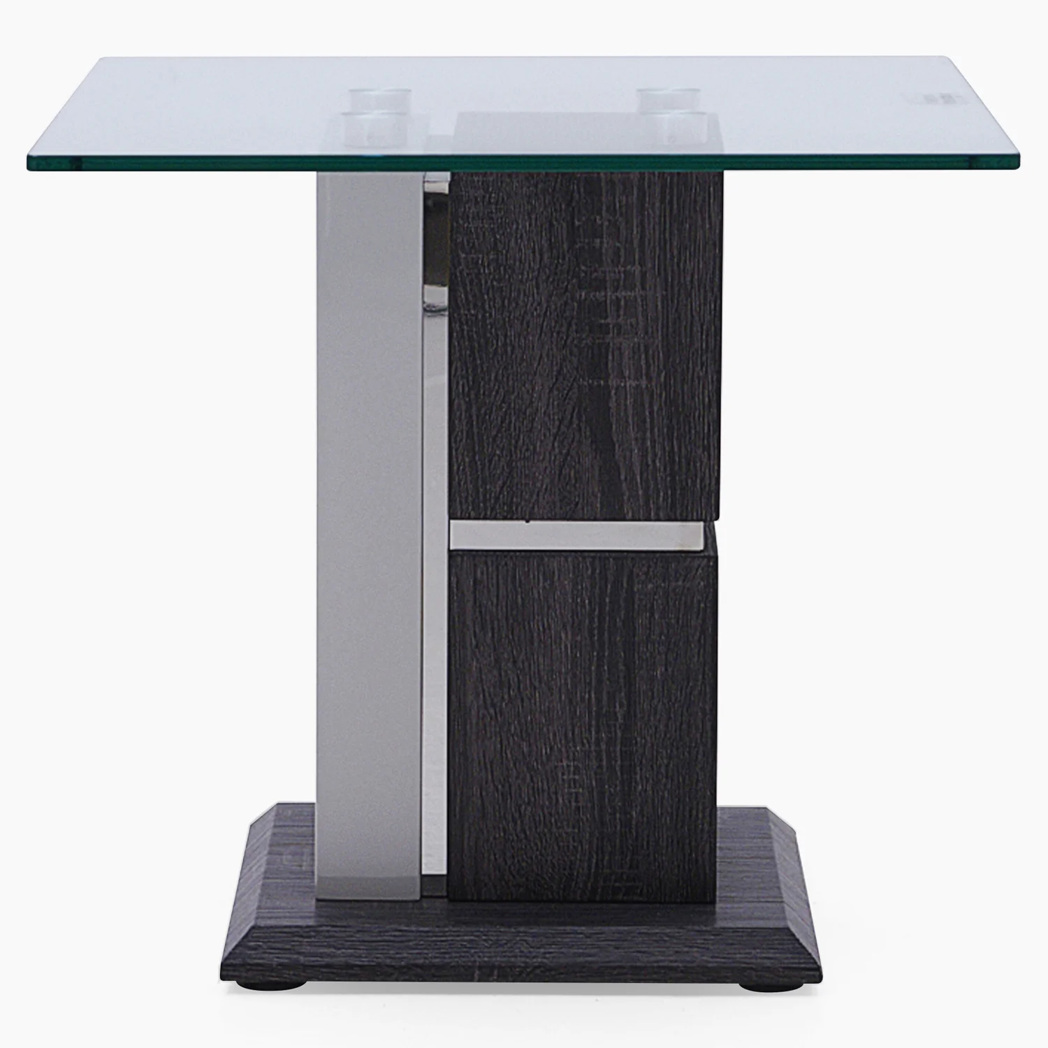 Panama End Table - End Table Dark Grey Wood Effect/Light Grey High Gloss/Polished steel