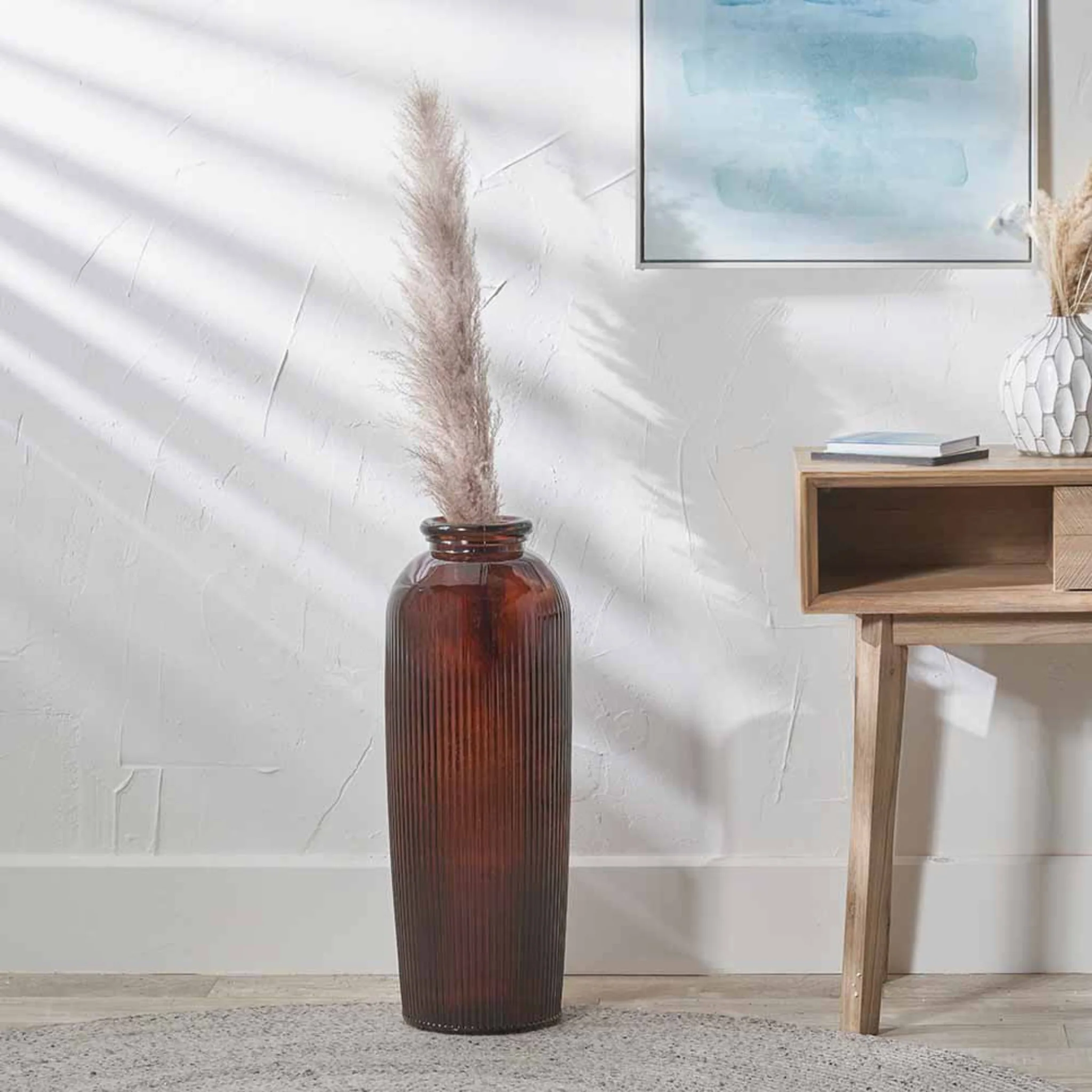 Pecan Brown Recycled Glass Ribbed Vase Tall - Pecan Brown Recycled Glass Ribbed Vase Tall 72CM