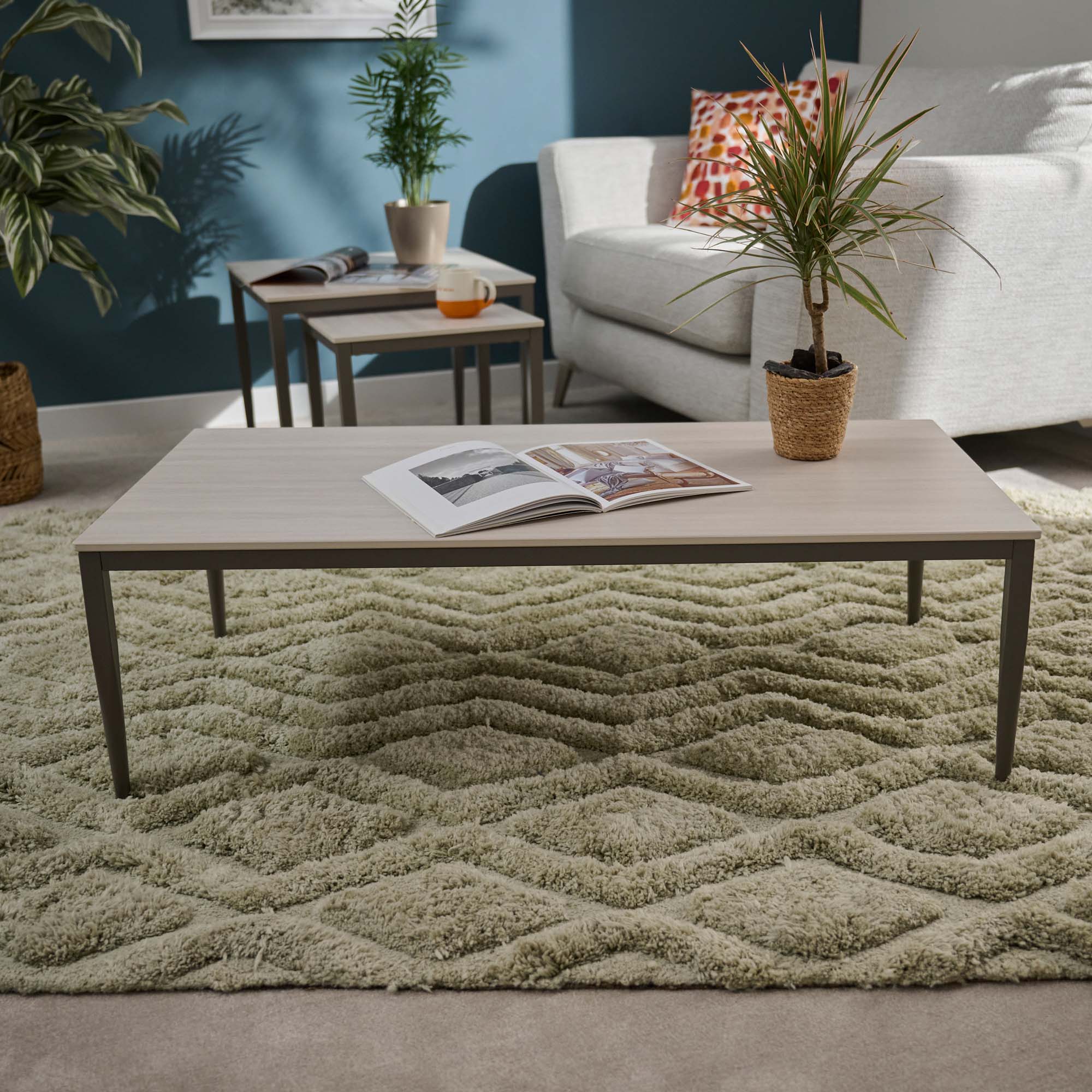 Phase Rectangular Coffee Table - Rectangular Coffee Table Latte Tones (Buwen) Matt Ceramic / Warm Brown Metal Frame - Image 2