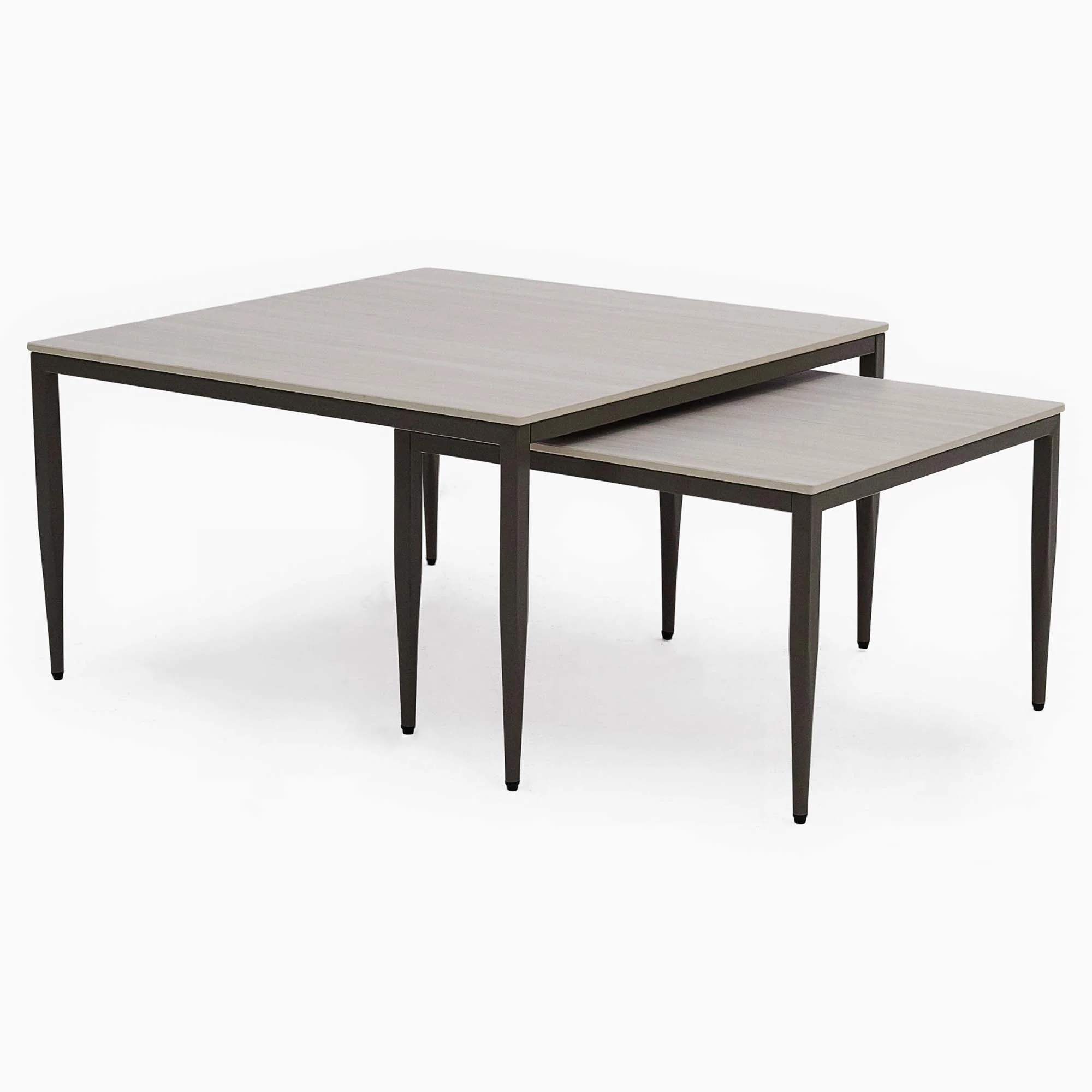 Phase Square Nest of Coffee Tables - Square Coffee Nest of Tables Latte Tones (Buwen) Matt Ceramic / Warm Brown Metal Frame
