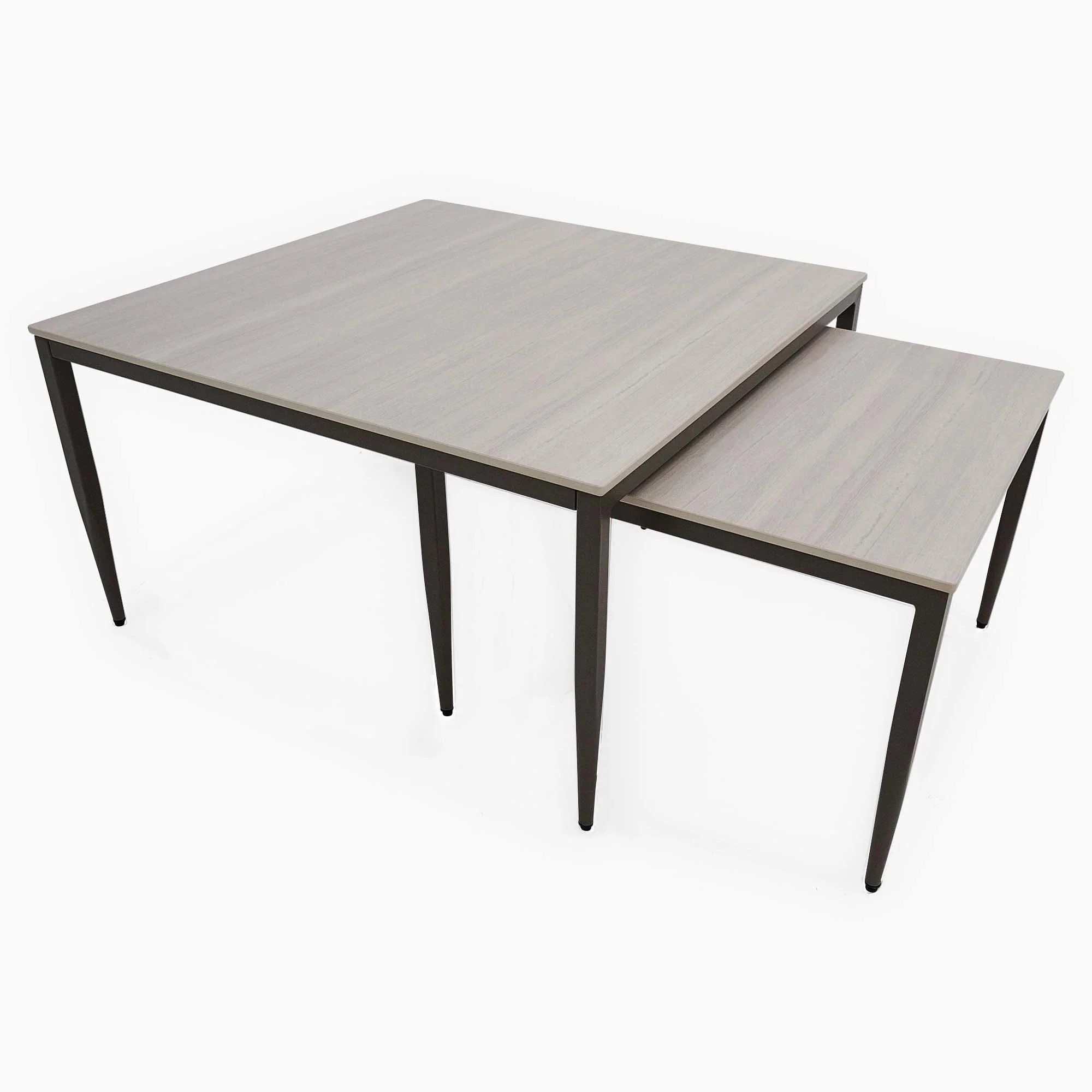 Phase Square Nest of Coffee Tables - Square Coffee Nest of Tables Latte Tones (Buwen) Matt Ceramic / Warm Brown Metal Frame - Image 7