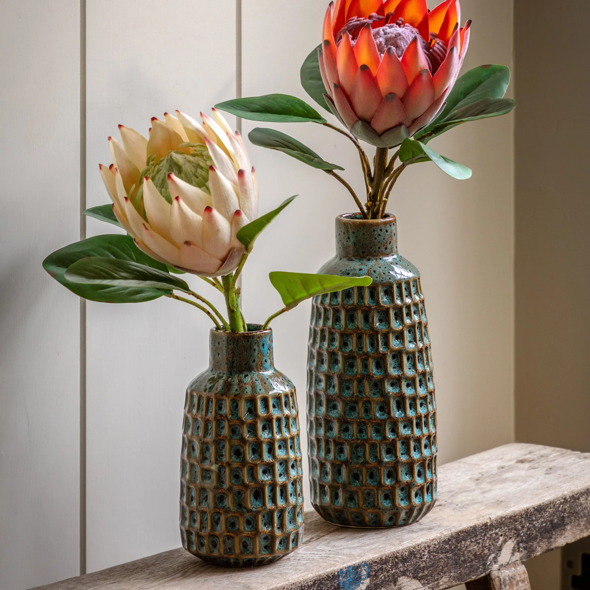 Reno Reactive Blue/Brown Vase Set Of 2 - DHD Reno Reactive Glaze Vase Teal 2Pk