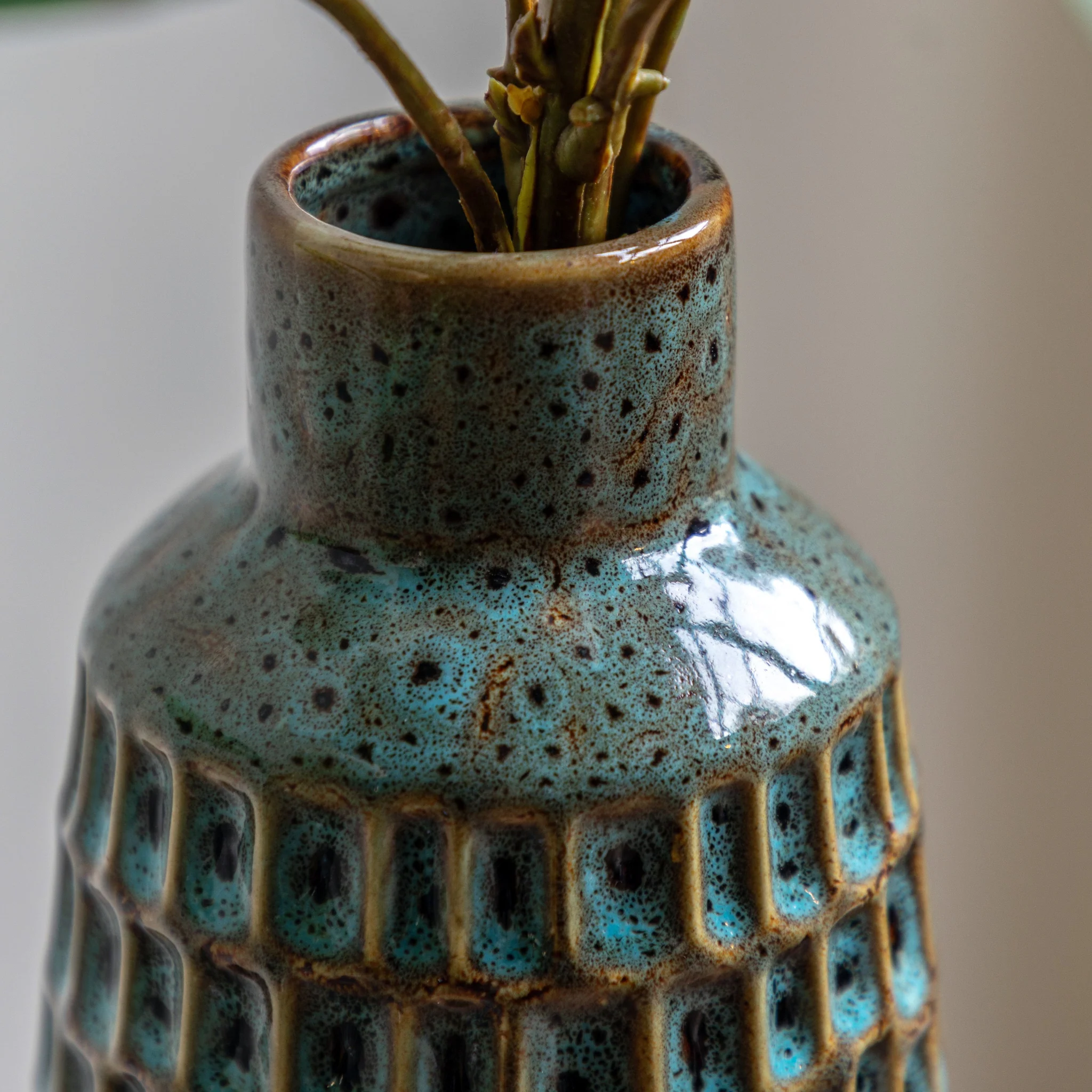 Reno Reactive Blue/Brown Vase Set Of 2 - DHD Reno Reactive Glaze Vase Teal 2Pk - Image 2