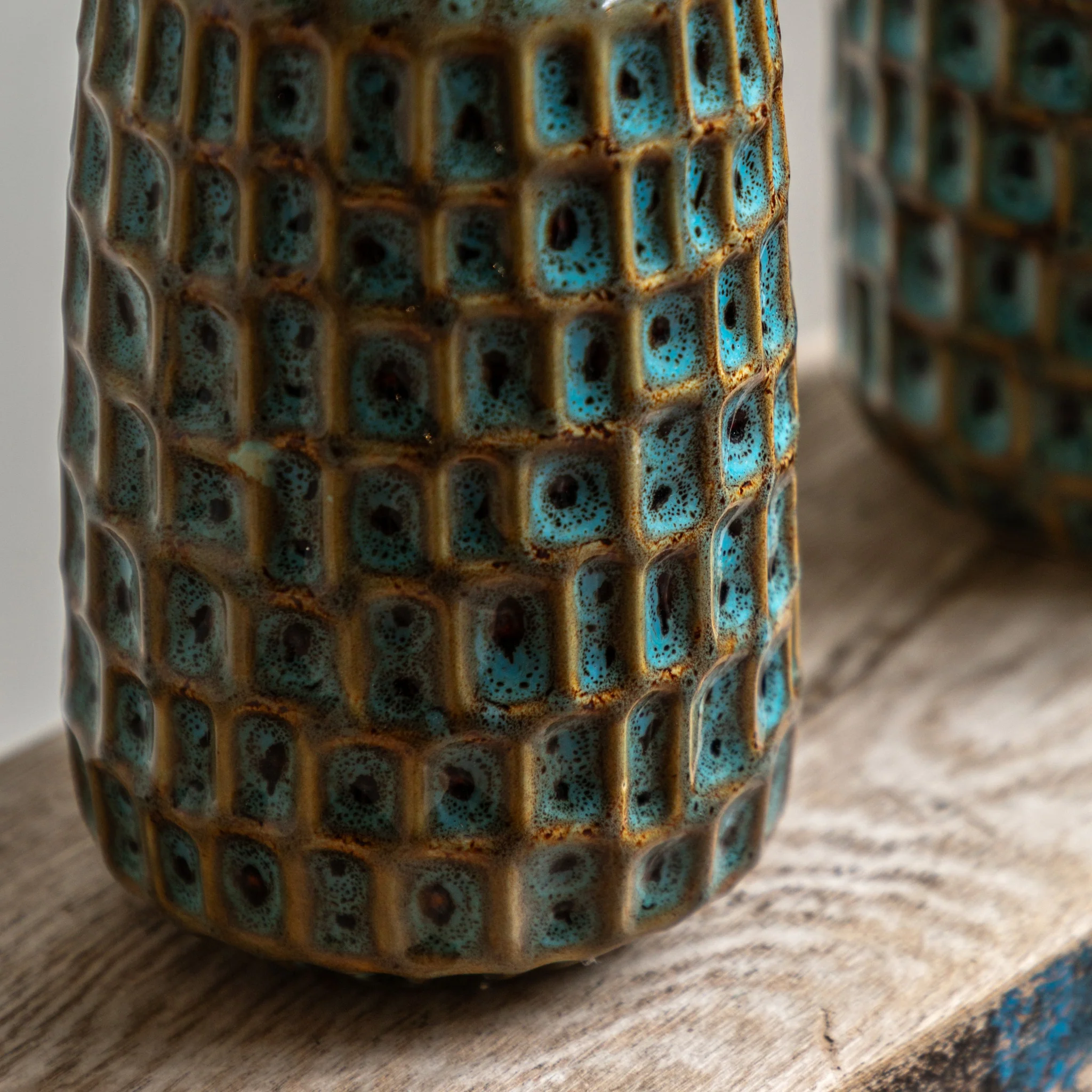 Reno Reactive Blue/Brown Vase Set Of 2 - DHD Reno Reactive Glaze Vase Teal 2Pk - Image 3