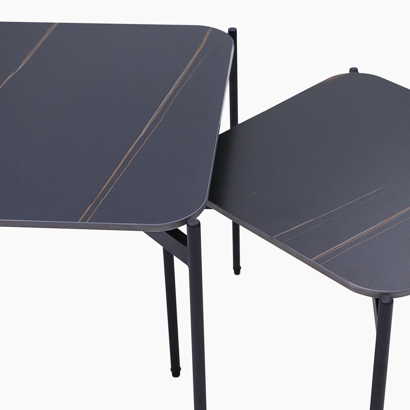 Rocco Black and Gold Nest of Tables - Nest of Table Black & Gold Ceramic Top / Black Powder Coated Metal Legs - Image 6