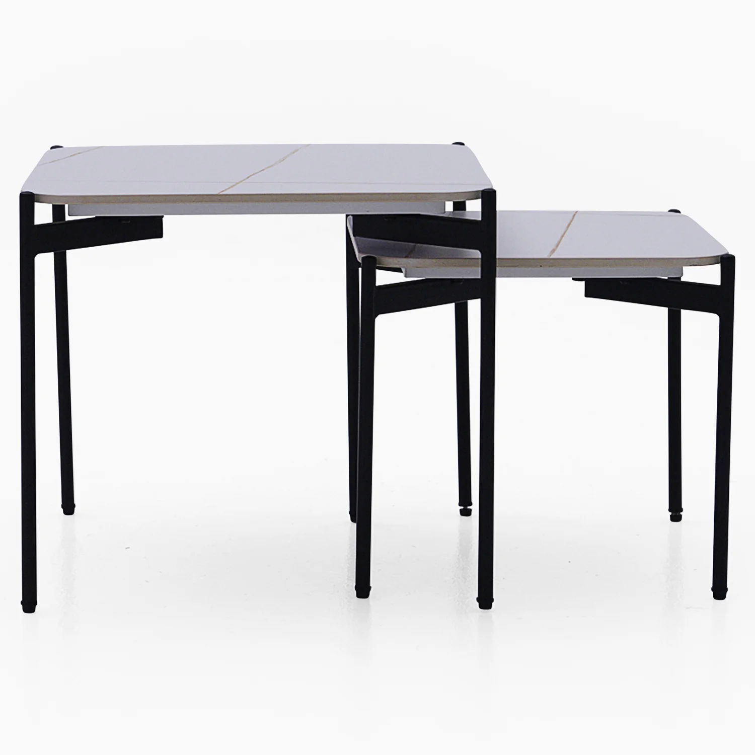 Rocco White and Gold Nest of Tables - Nest of Table White & Gold Ceramic Top / Black Powder Coated Metal Legs - Image 3