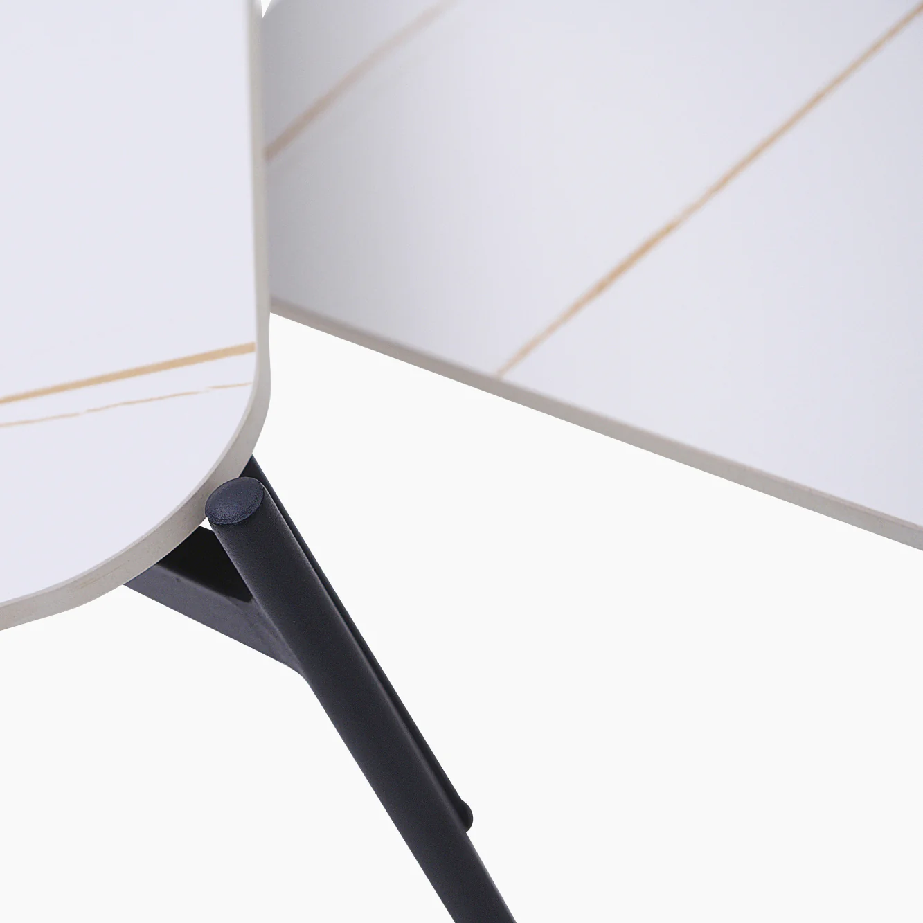 Rocco White and Gold Nest of Tables - Nest of Table White & Gold Ceramic Top / Black Powder Coated Metal Legs - Image 4