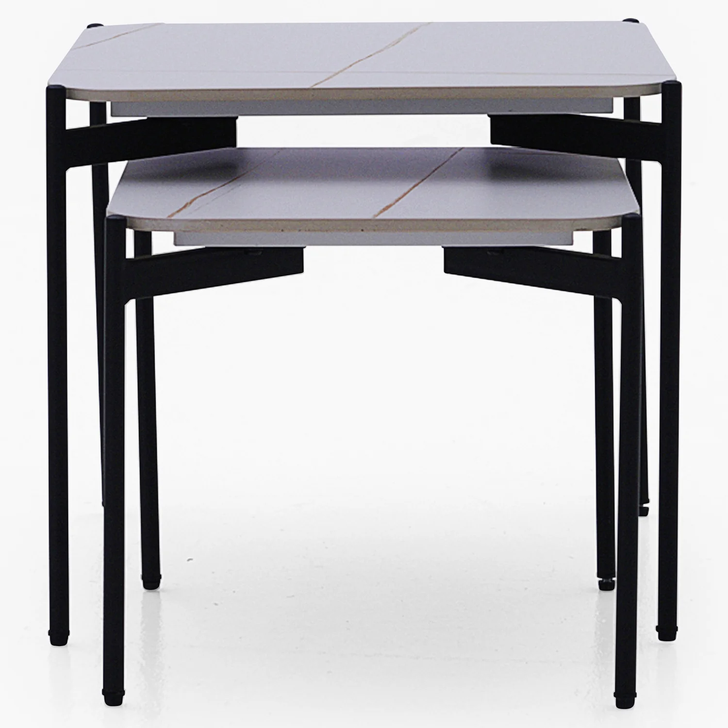 Rocco White and Gold Nest of Tables - Nest of Table White & Gold Ceramic Top / Black Powder Coated Metal Legs - Image 6