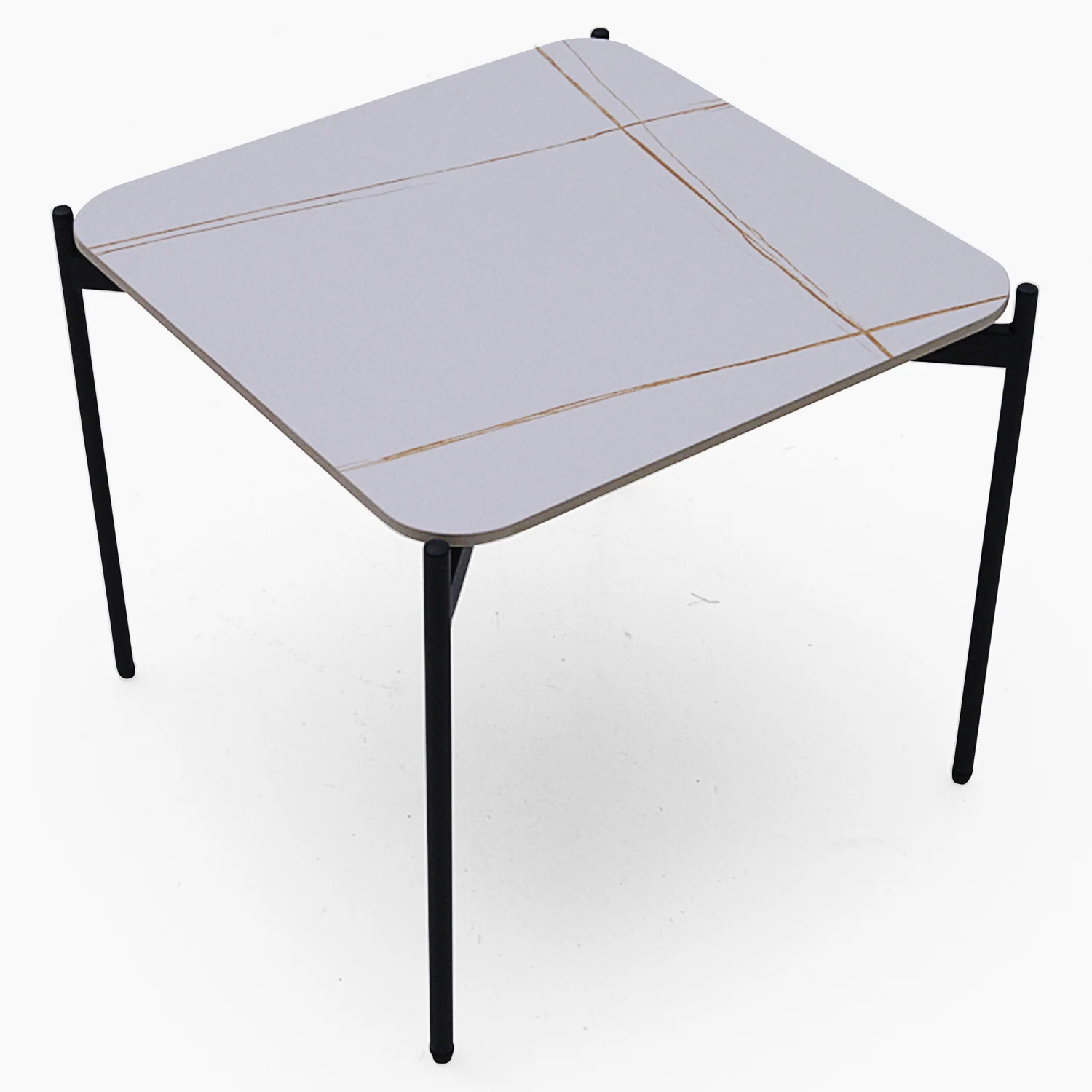 Rocco White and Gold End Table - End Table White & Gold Ceramic Top / Black Powder Coated Metal Legs - Image 4
