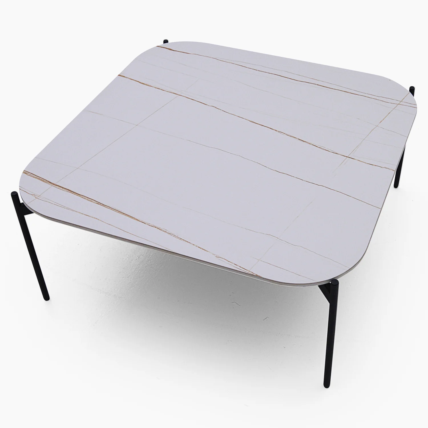 Rocco White and Gold Square Coffee Table - Square Coffee Table White & Gold Ceramic Top / Black Powder Coated Metal Legs - Image 2