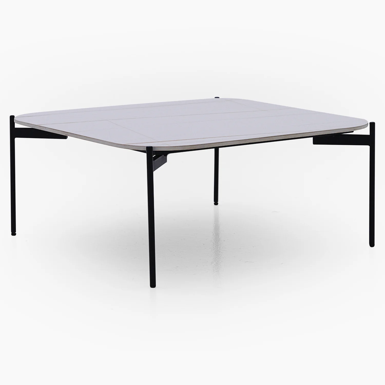 Rocco White and Gold Square Coffee Table - Square Coffee Table White & Gold Ceramic Top / Black Powder Coated Metal Legs - Image 5
