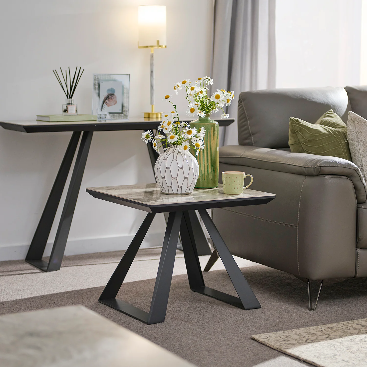 Romany Coffee Table - Coffee Table Light Grey Ceramic / Dark Grey - Image 2