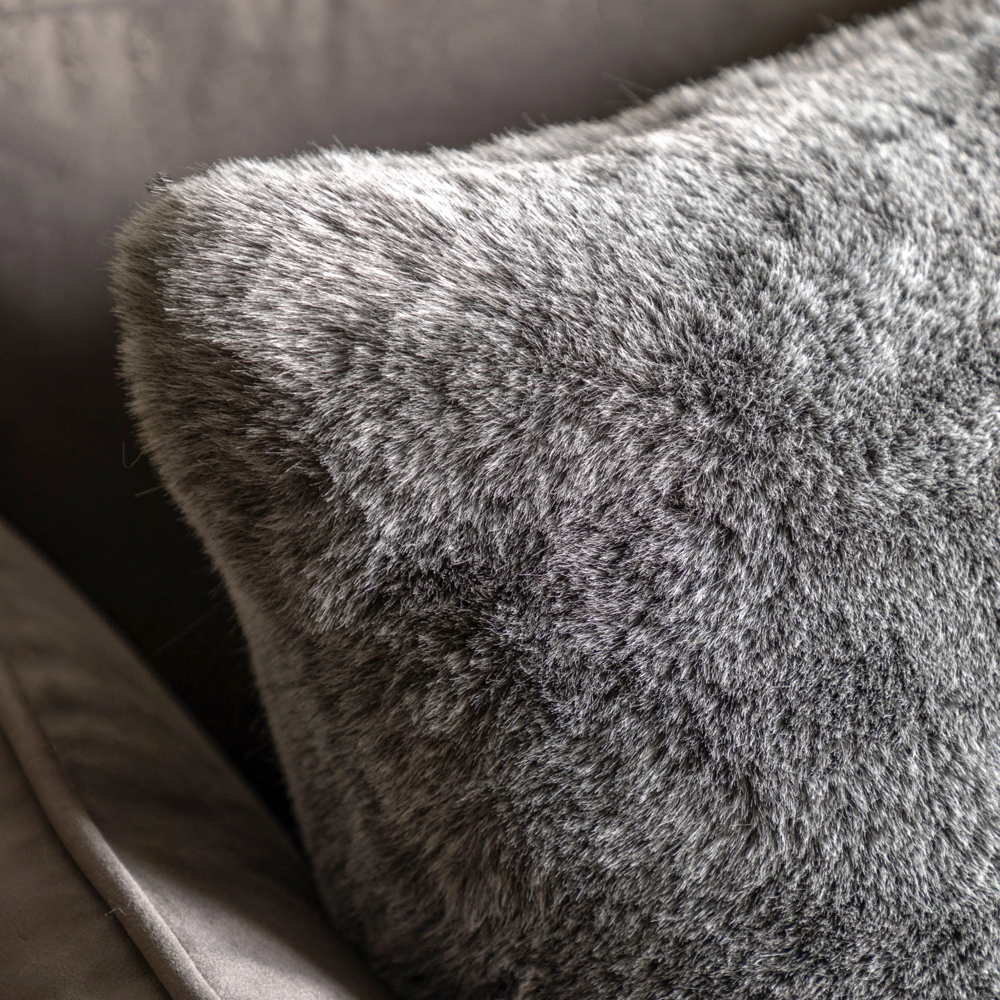 Roscose Faux Fur Grey Square Cushion - Roscose Faux Fur Cushion Smoke Grey 50CM - Image 2