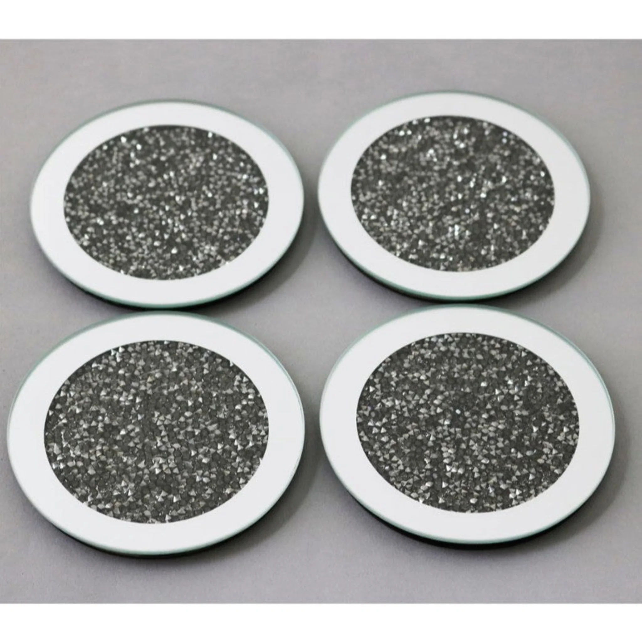 Round Grey Set of 4 Coasters - Round Grey Coasters Set 4