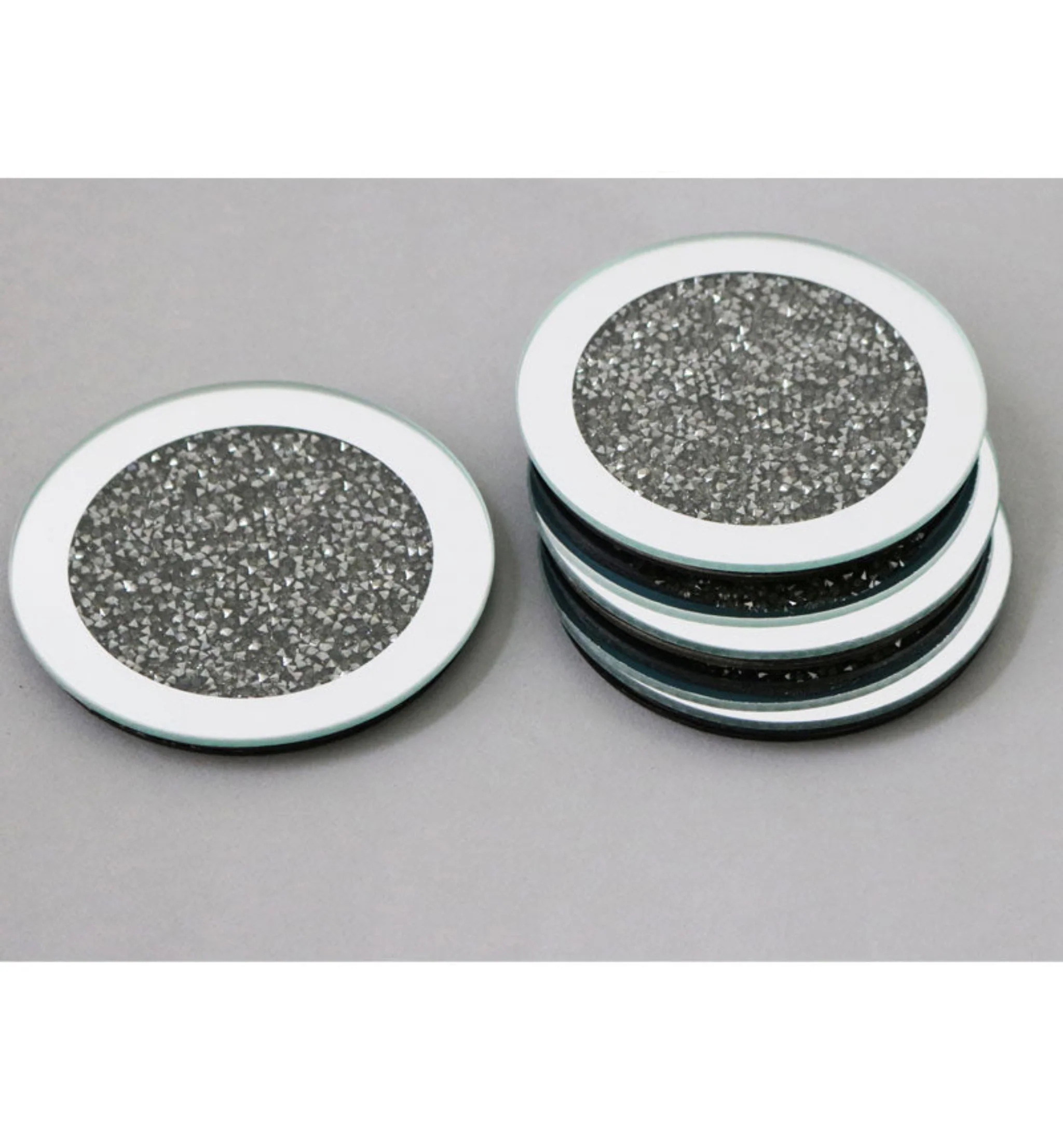 Round Grey Set of 4 Coasters - Round Grey Coasters Set 4 - Image 2