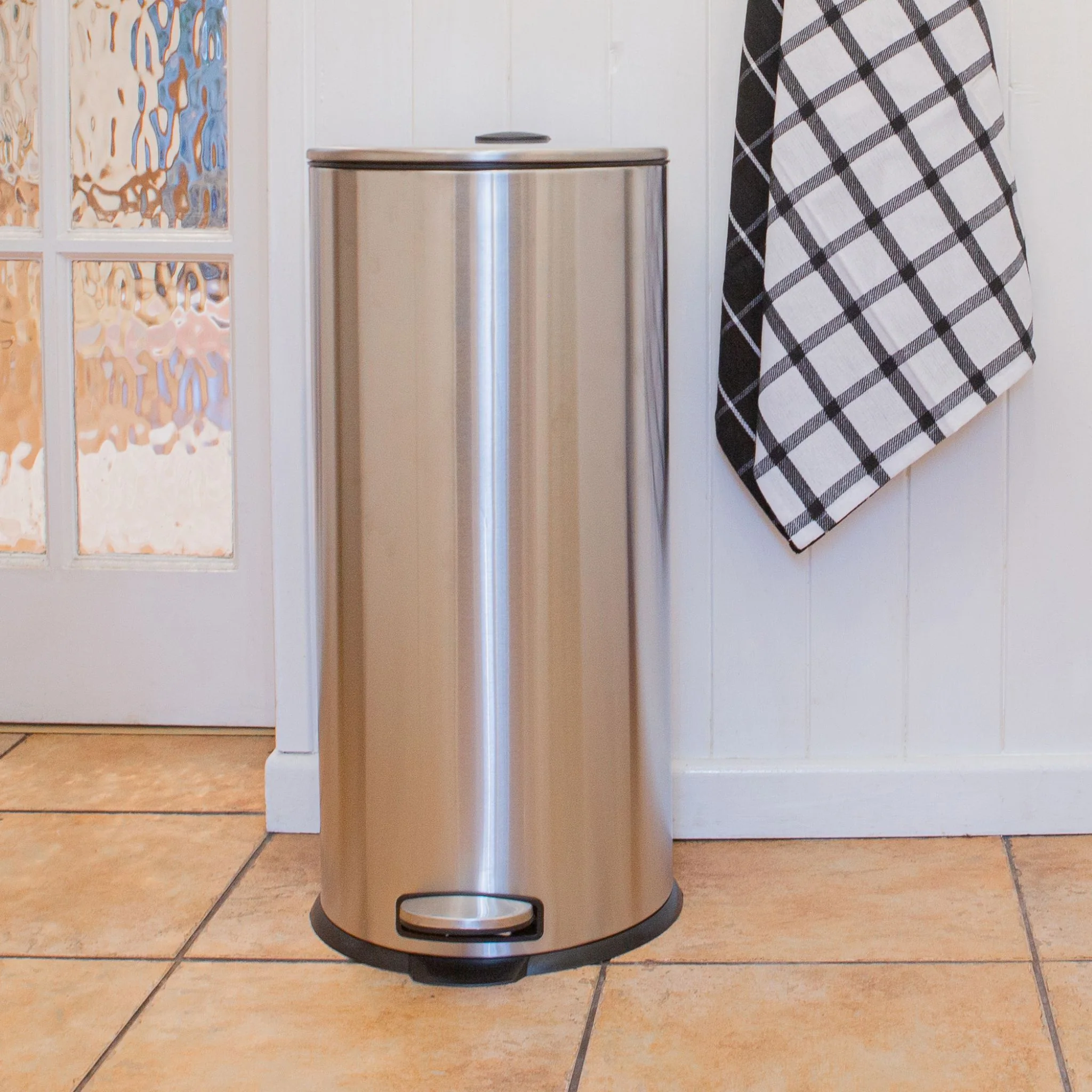 Round Brushed Stainless Steel Kitchen Pedal Bin - Round Pedal Bin SS Brushed 30L